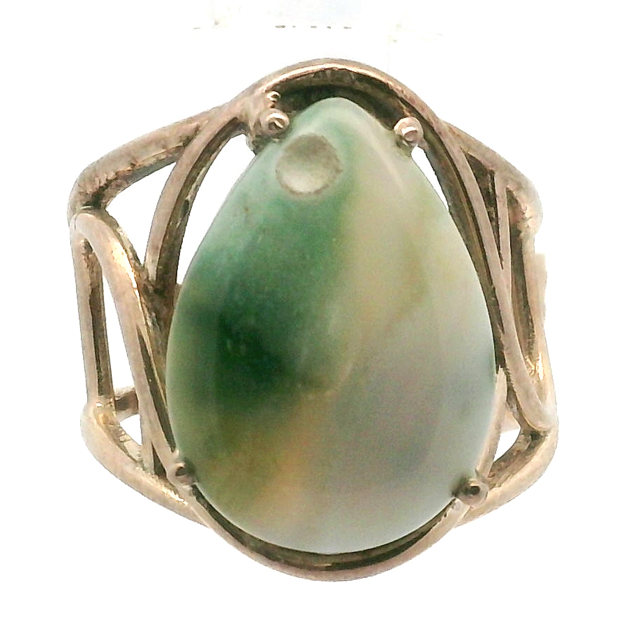 Orbicular "Ocean" Jasper Adjustable Ring Cuff .925 Silver for Joy and Peace