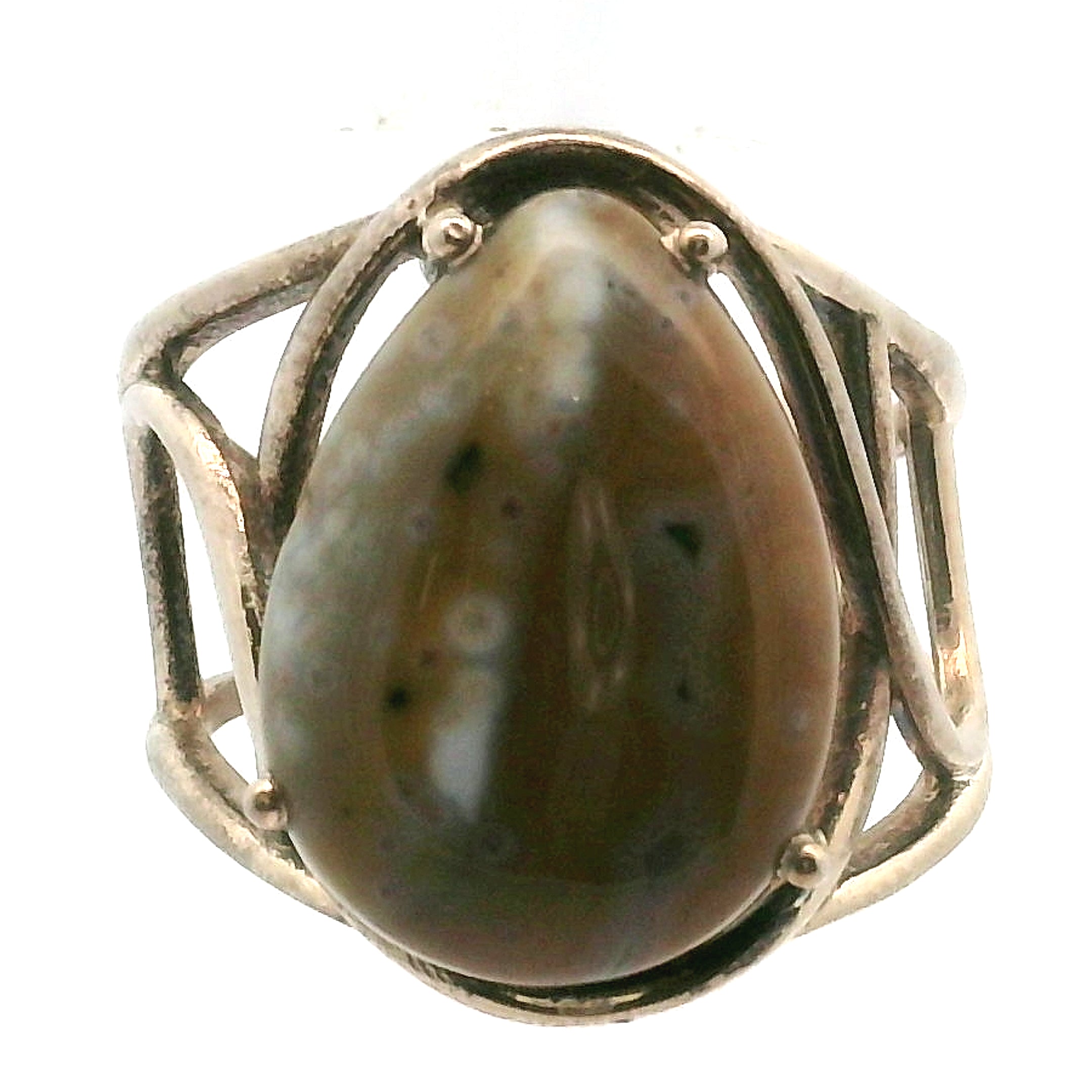 Orbicular "Ocean" Jasper Adjustable Ring Cuff .925 Silver for Joy and Peace