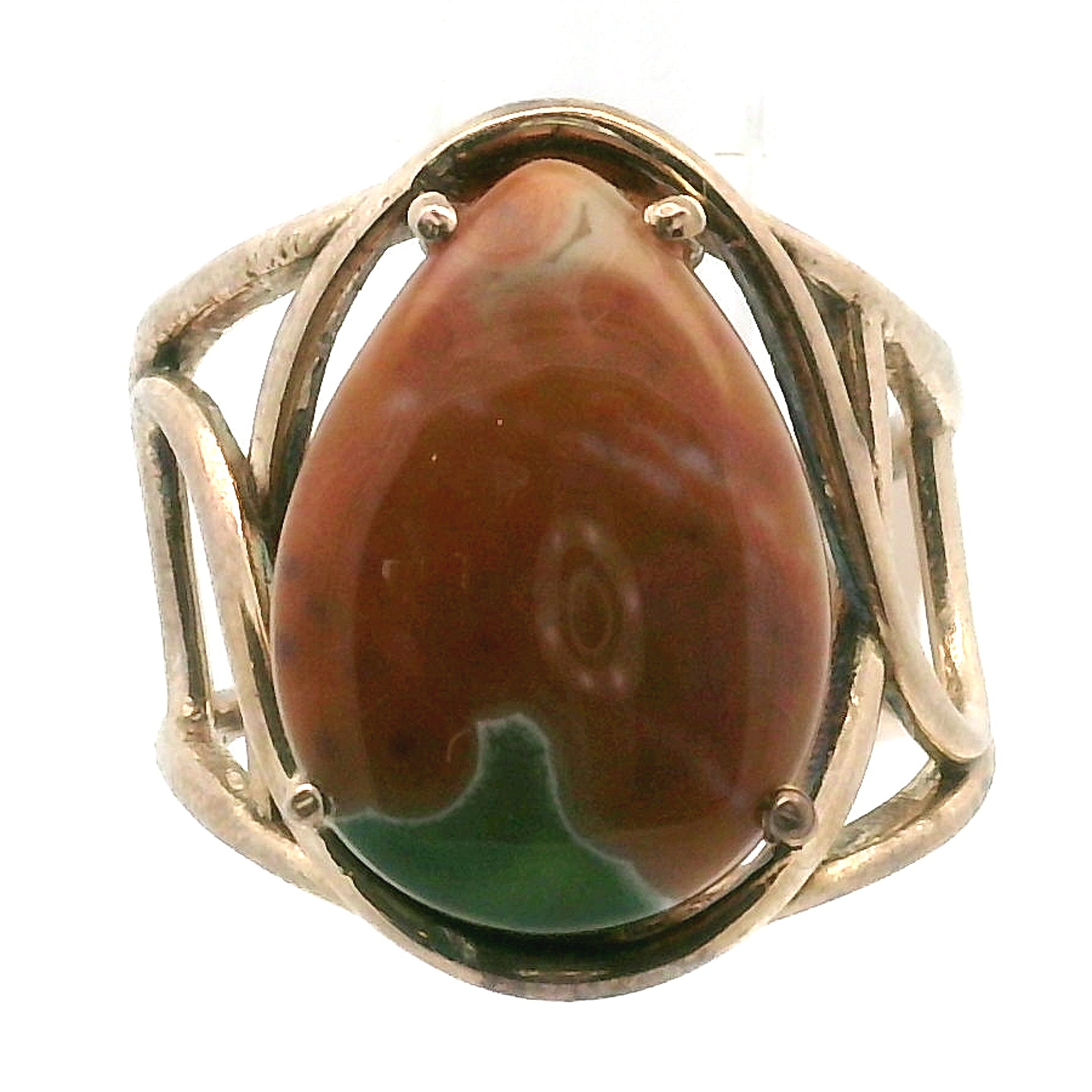 Orbicular "Ocean" Jasper Adjustable Ring Cuff .925 Silver for Joy and Peace