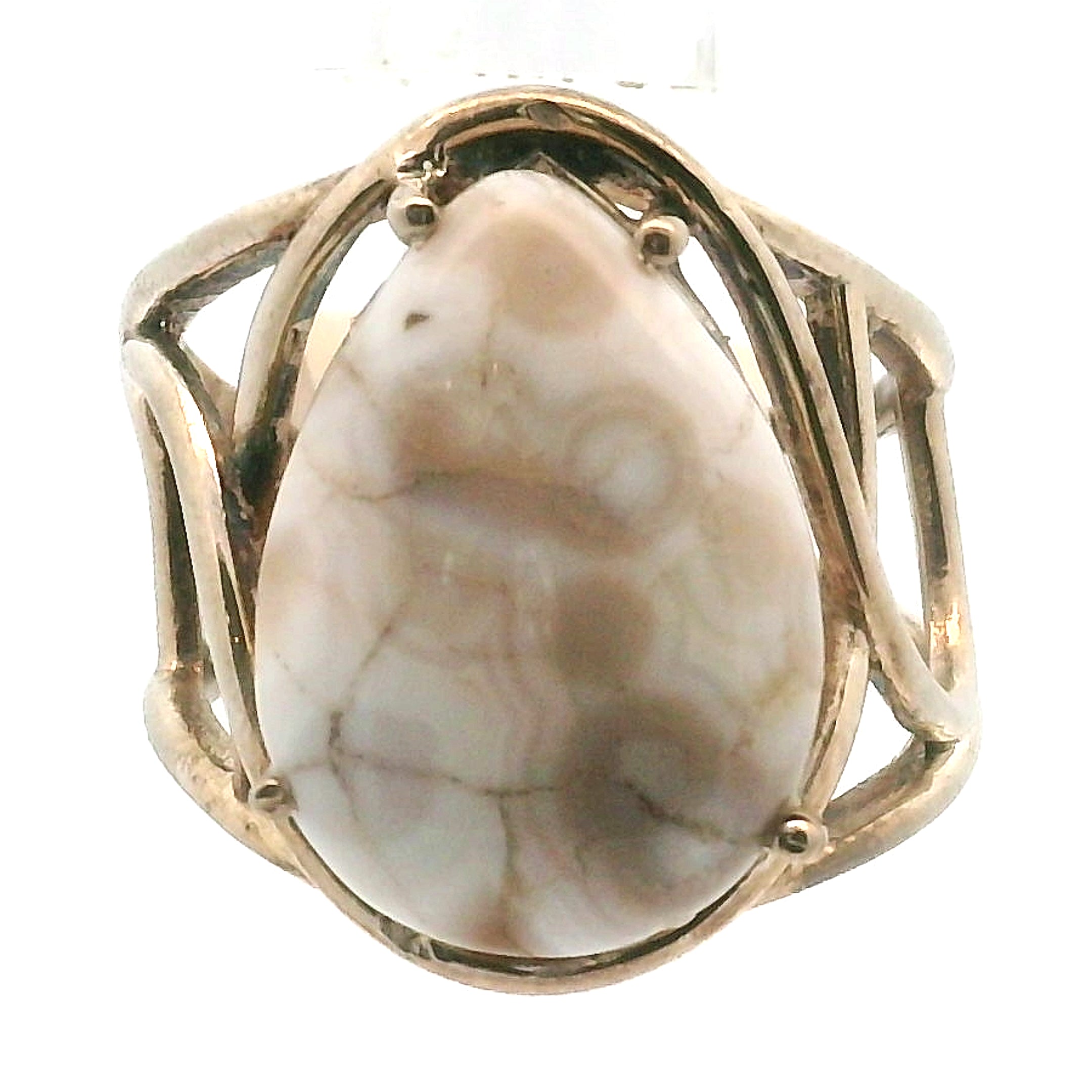 Orbicular "Ocean" Jasper Adjustable Ring Cuff .925 Silver for Joy and Peace