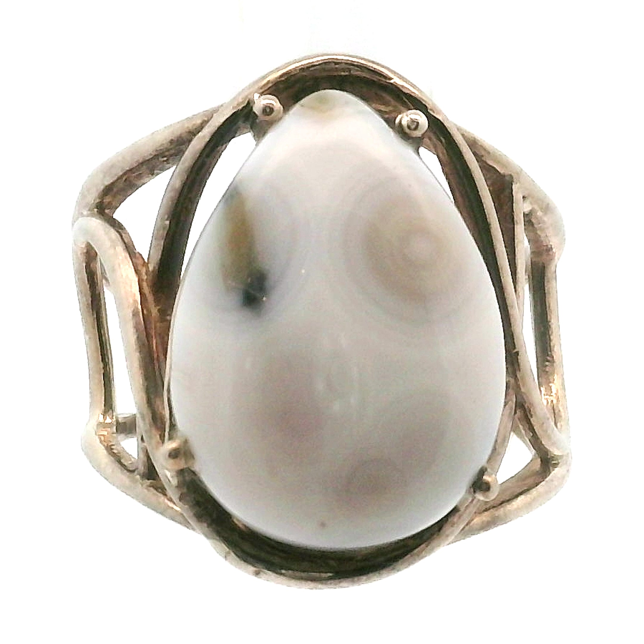 Orbicular "Ocean" Jasper Adjustable Ring Cuff .925 Silver for Joy and Peace