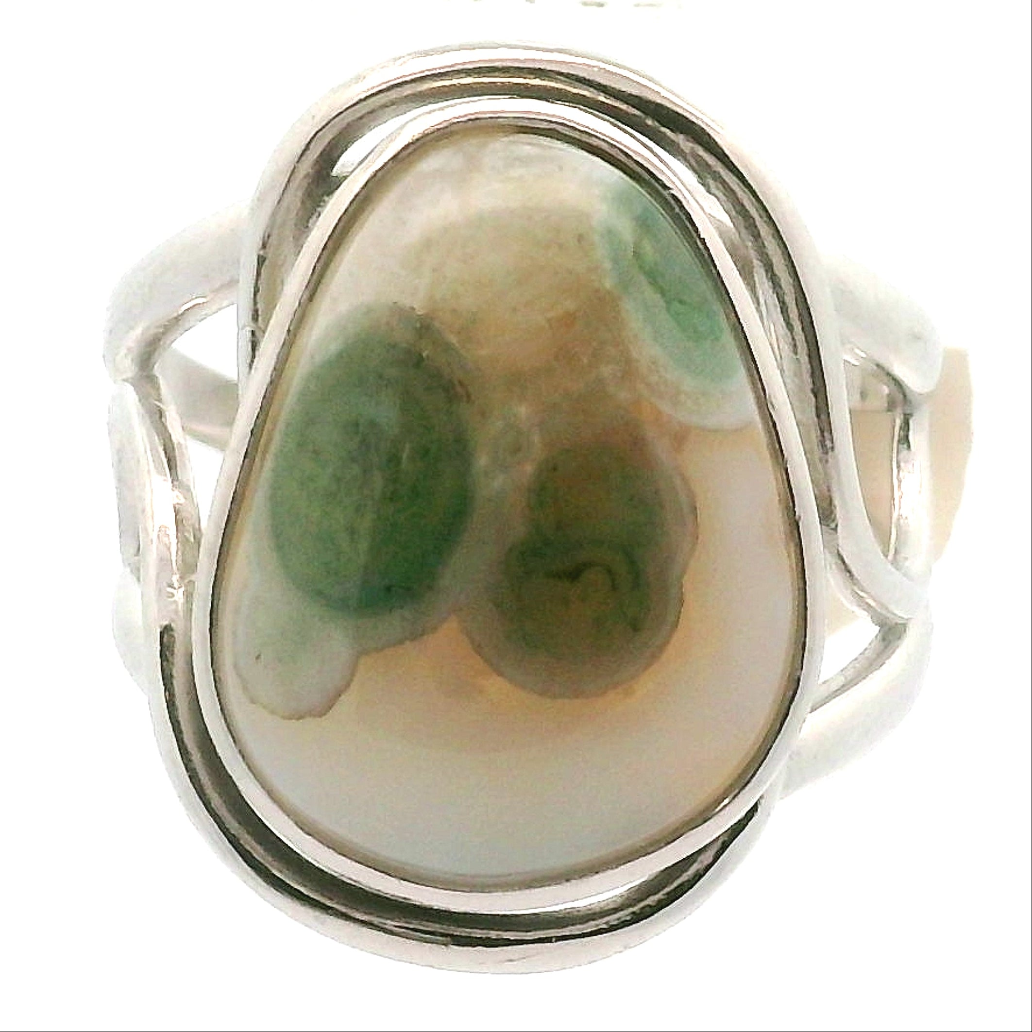 Orbicular Jasper Cuff Ring .925 Silver for Joy and Peace