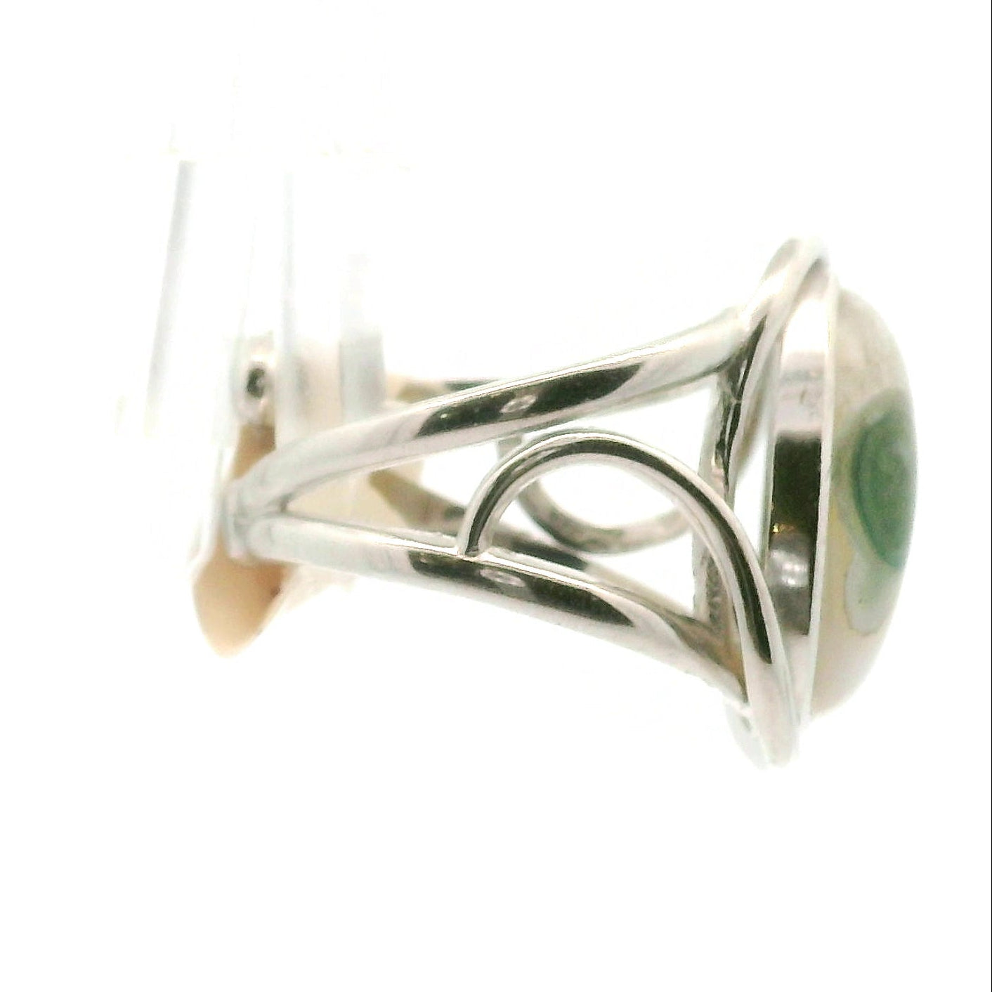 Orbicular Jasper Cuff Ring .925 Silver for Joy and Peace