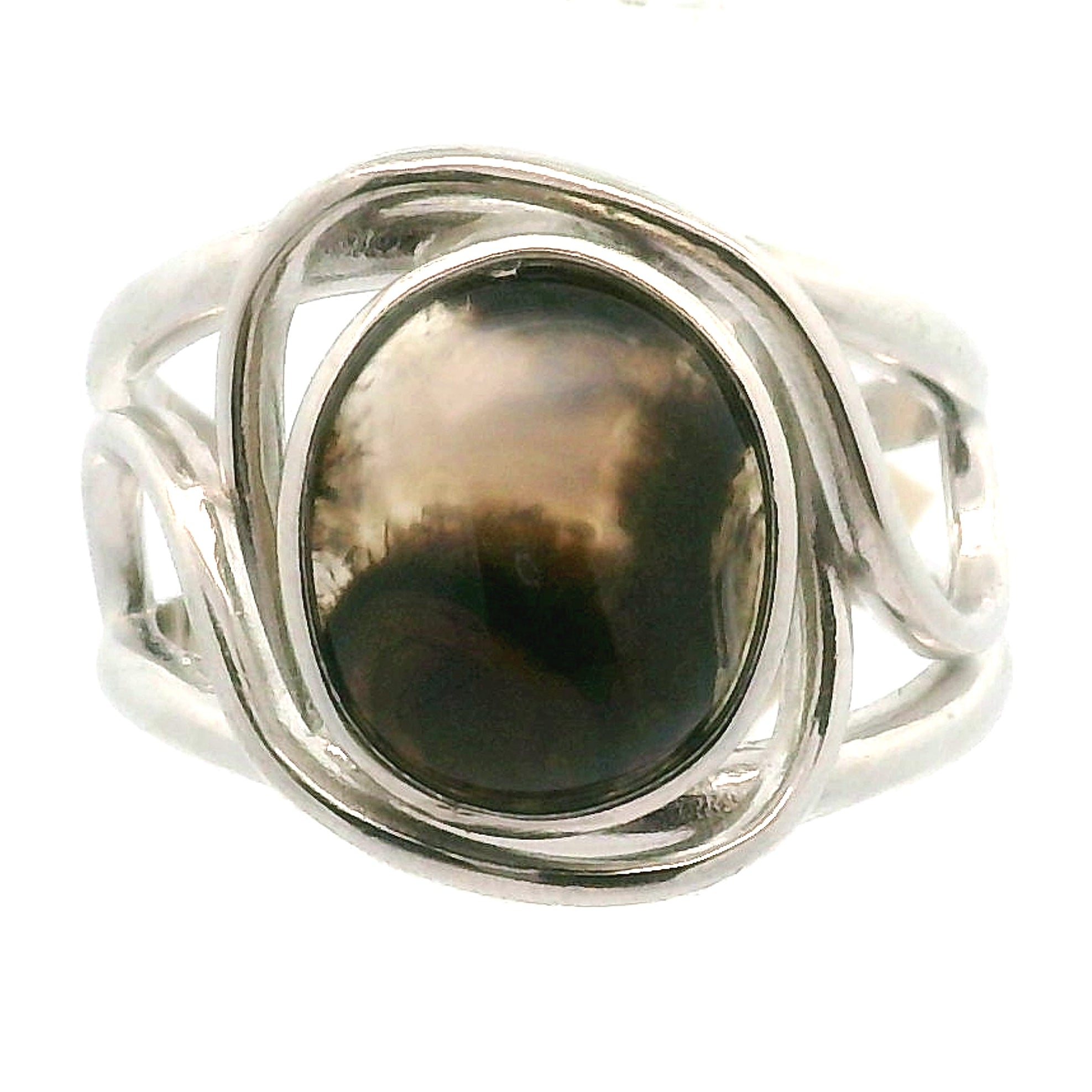 Orbicular Jasper Cuff Ring .925 Silver for Joy and Peace