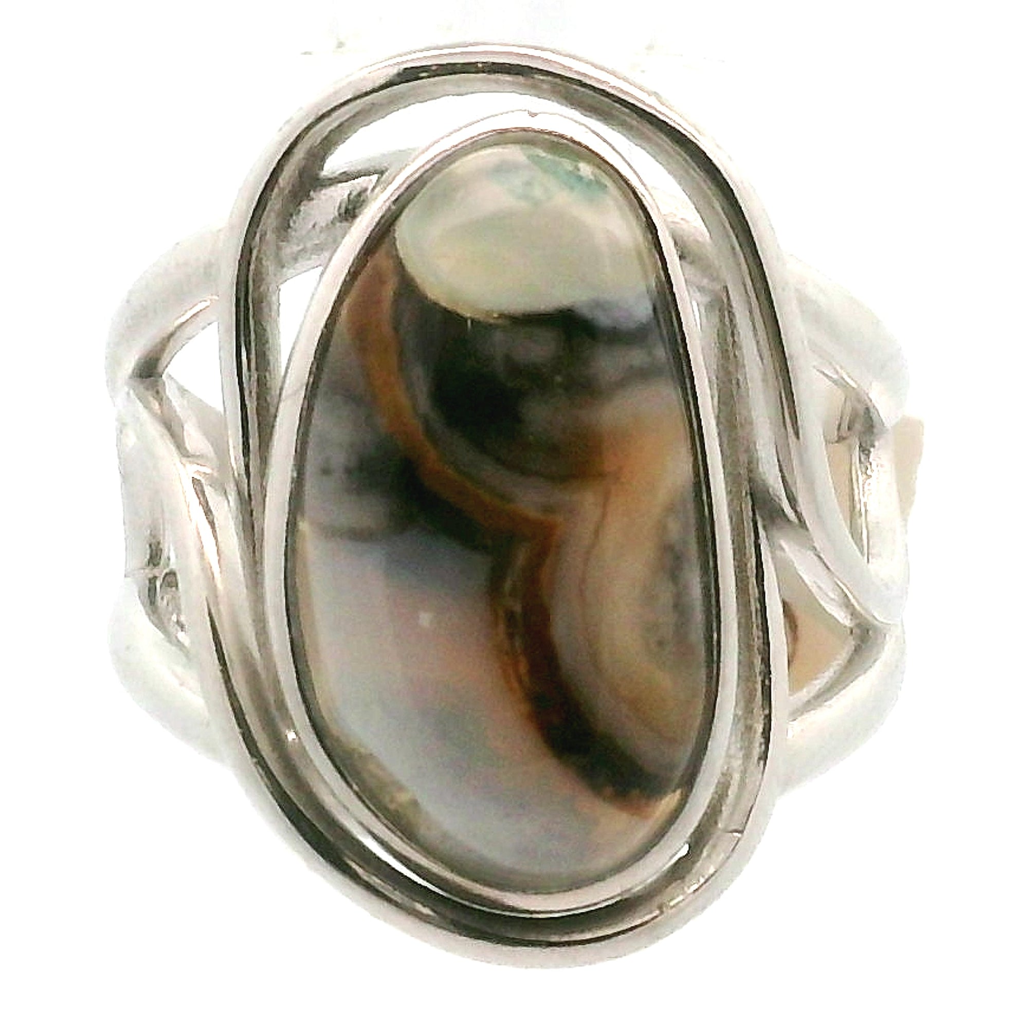 Orbicular Jasper Cuff Ring .925 Silver for Joy and Peace