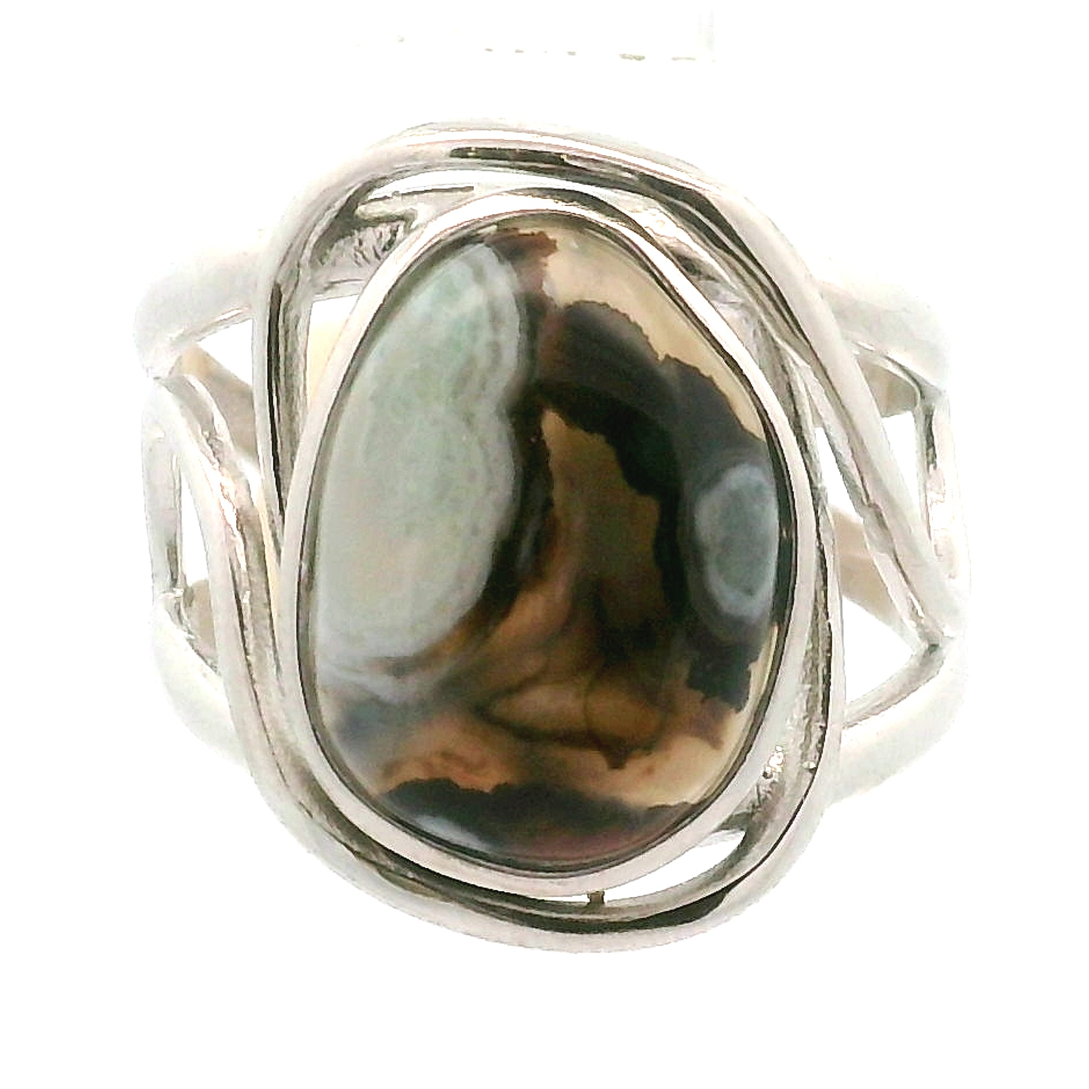 Orbicular Jasper Cuff Ring .925 Silver for Joy and Peace
