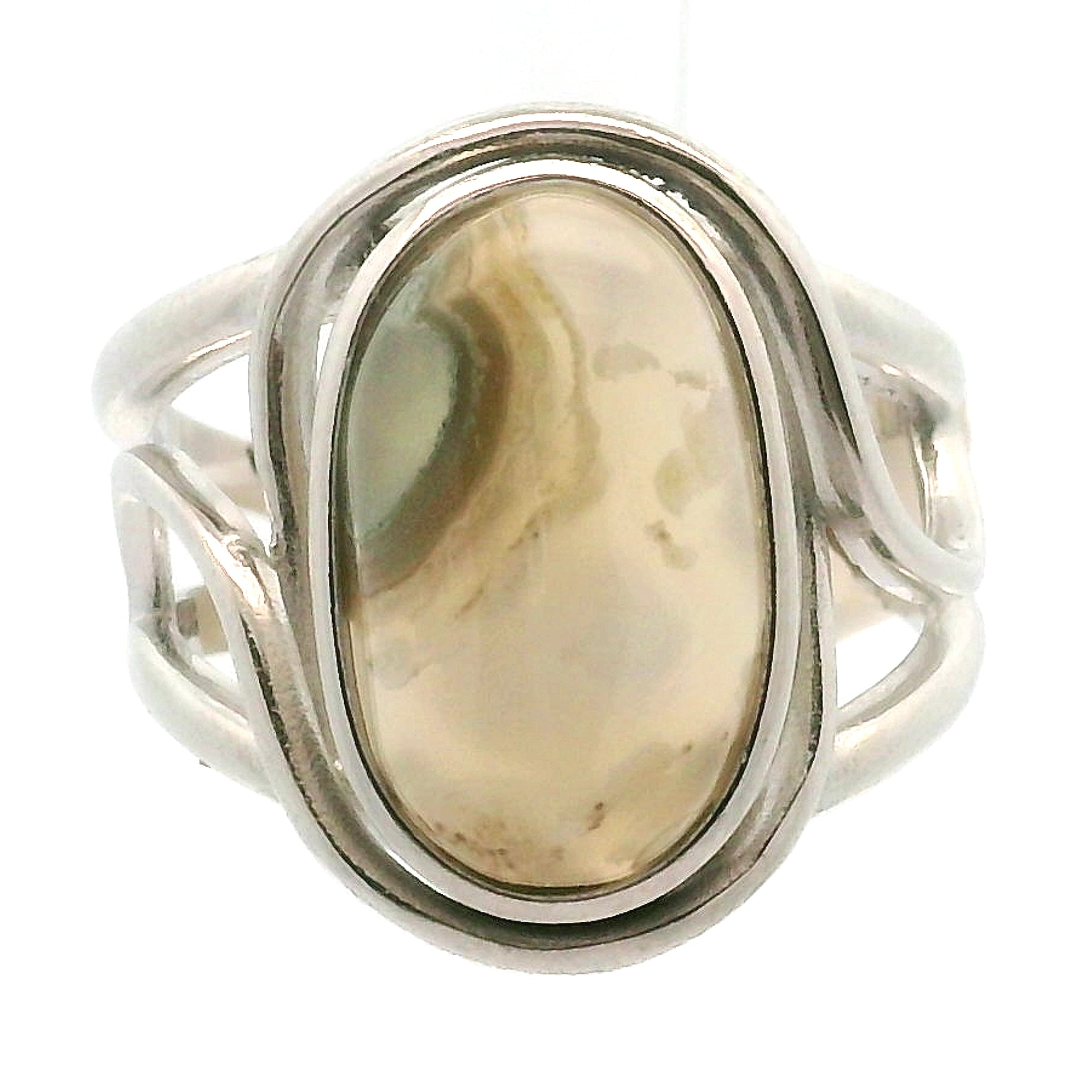 Orbicular Jasper Cuff Ring .925 Silver for Joy and Peace