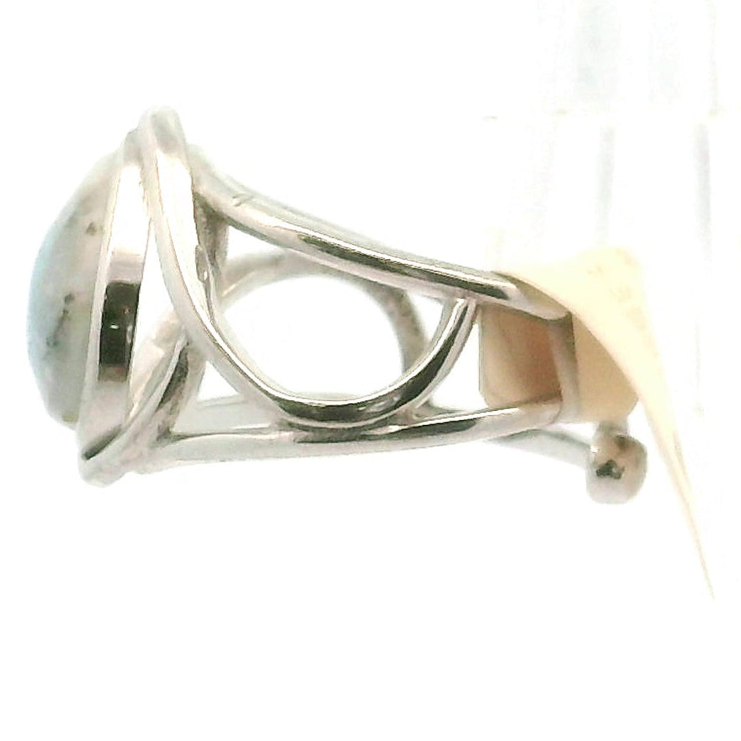 Paraiba Blue Tourmaline in Quartz Finger Cuff Adjustable Ring .925 Silver for Spiritual Awareness
