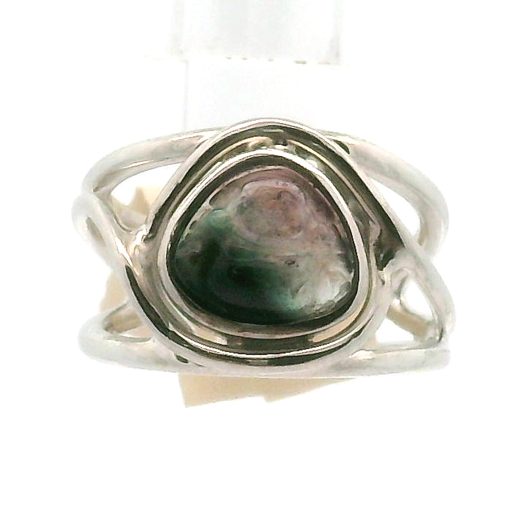 Tourmaline Buddha Adjustable Cuff Ring .925 Silver for Awareness, Communication and Meditation