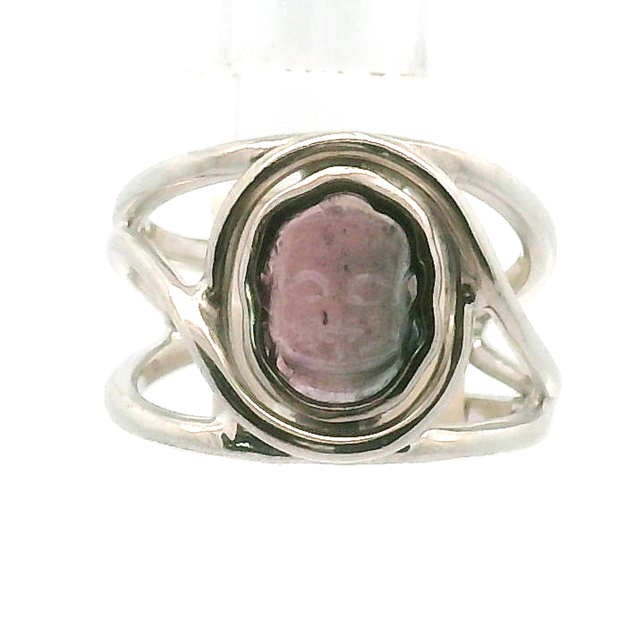 Tourmaline Buddha Adjustable Cuff Ring .925 Silver for Awareness, Communication and Meditation