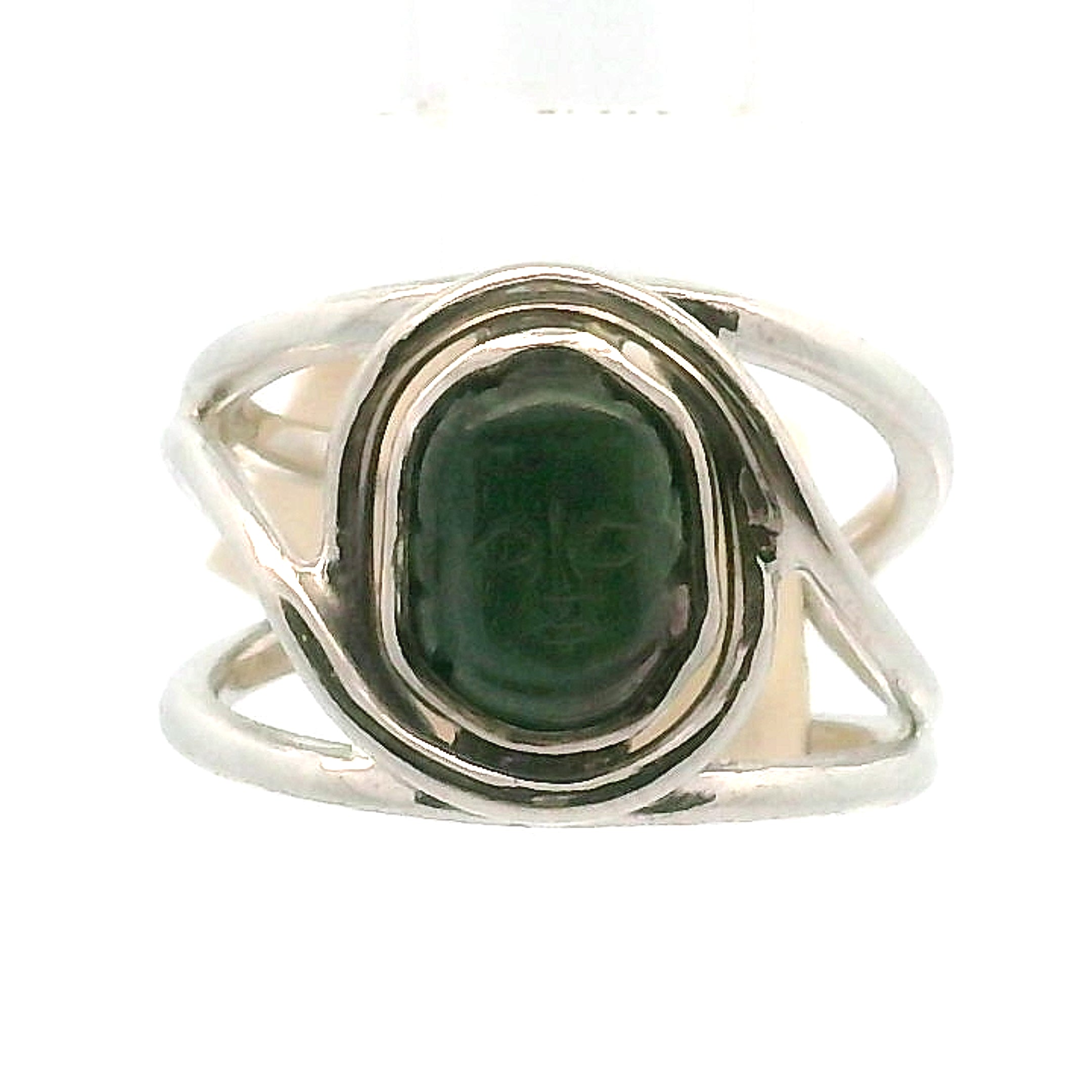 Tourmaline Buddha Adjustable Cuff Ring .925 Silver for Awareness, Communication and Meditation