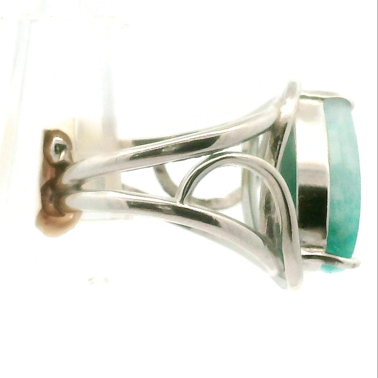 Amazonite in Quartz Adjustable Finger Cuff Ring .925 Silver (High Quality) for Speaking your Truth