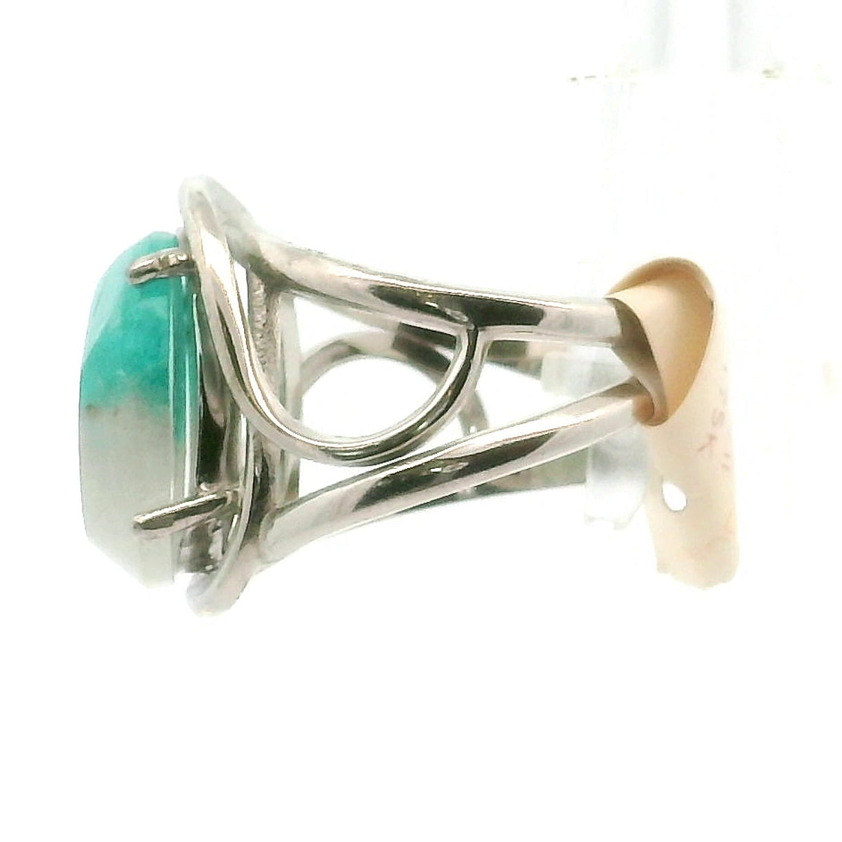 Amazonite in Quartz Adjustable Finger Cuff Ring .925 Silver (High Quality) for Speaking your Truth