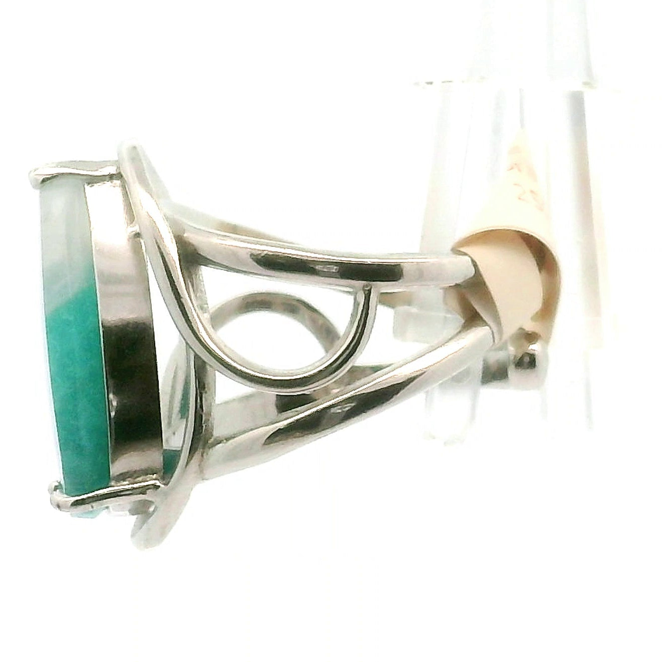 Amazonite in Quartz Adjustable Finger Cuff Ring .925 Silver (High Quality) for Speaking your Truth