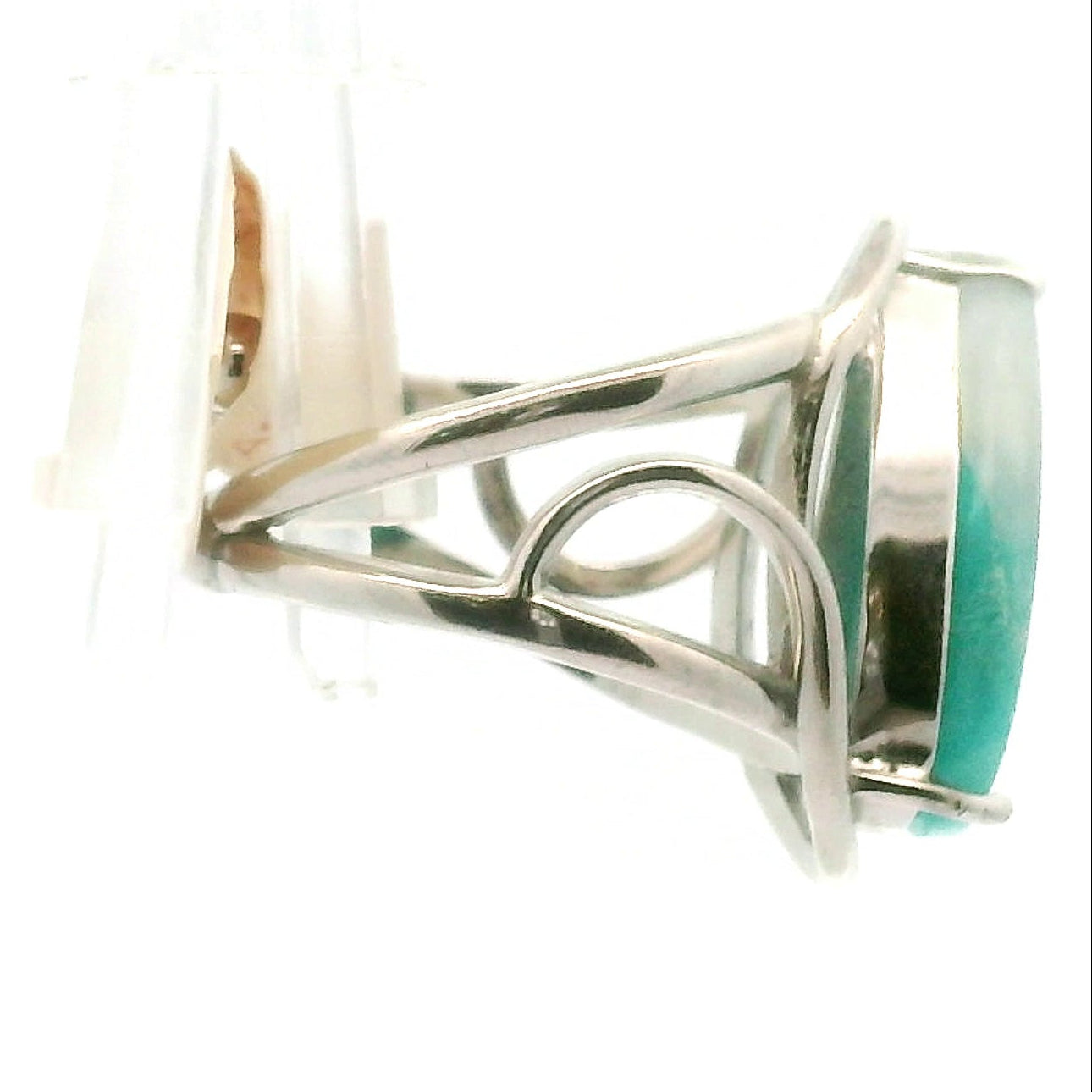 Amazonite in Quartz Adjustable Finger Cuff Ring .925 Silver (High Quality) for Speaking your Truth