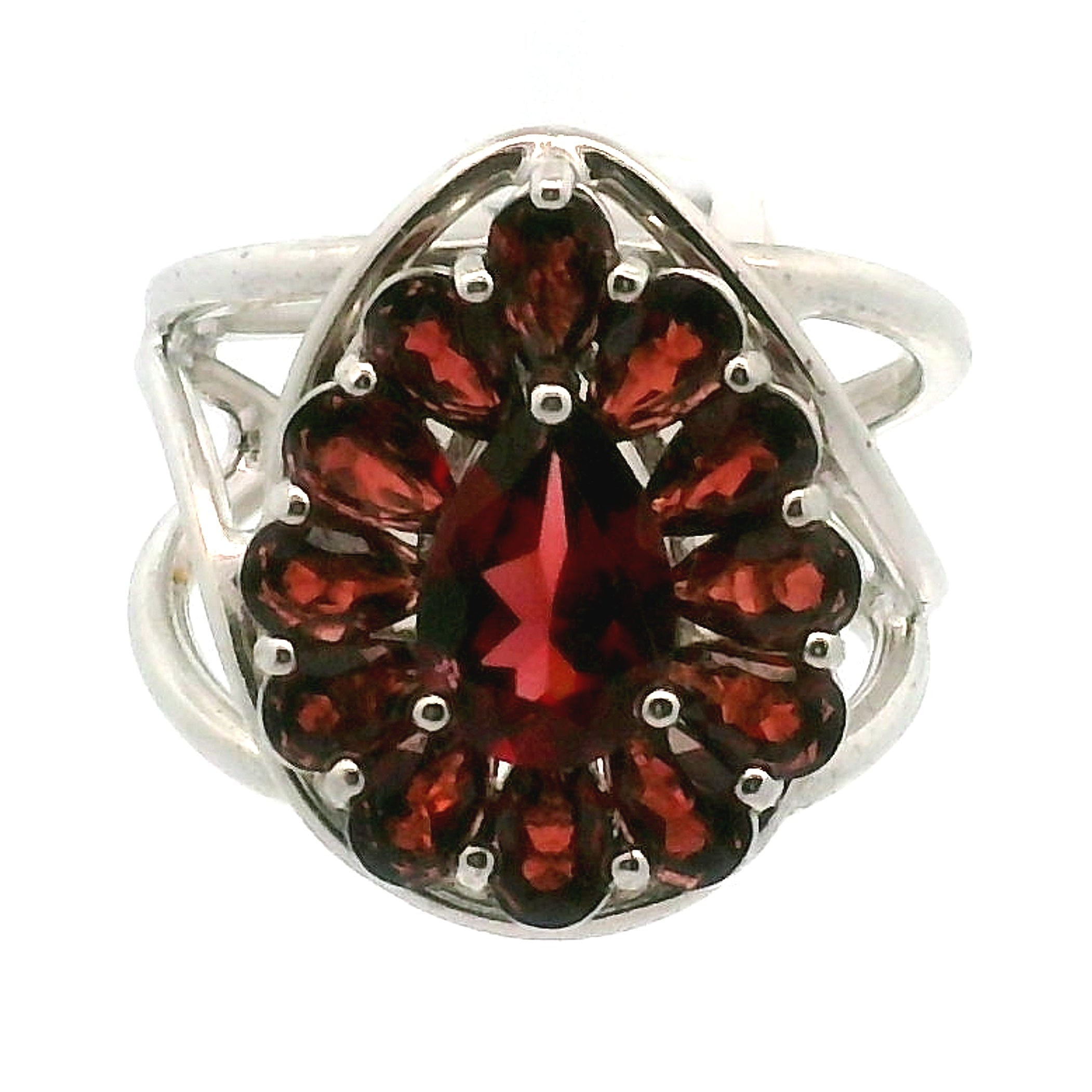 Garnet Pomegranate Pavé Cuff Ring .925 Silver for Strength and Universal Connection