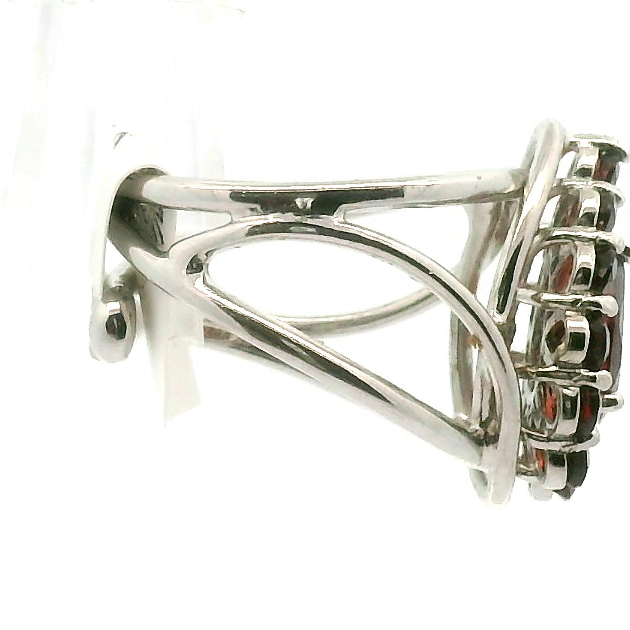 Garnet Pomegranate Pavé Cuff Ring .925 Silver for Strength and Universal Connection