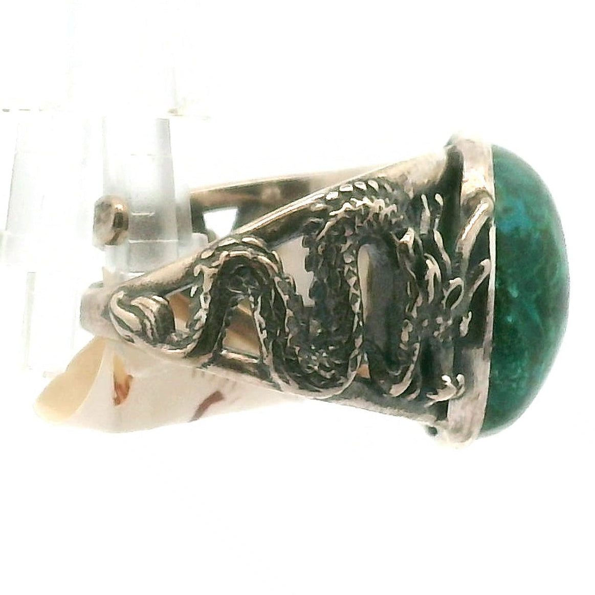 Shattuckite & Chrysocolla Dragon Cuff Ring, Adjustable Ring .925 Silver for Goddess Energy, Peaceful Communication and Truth
