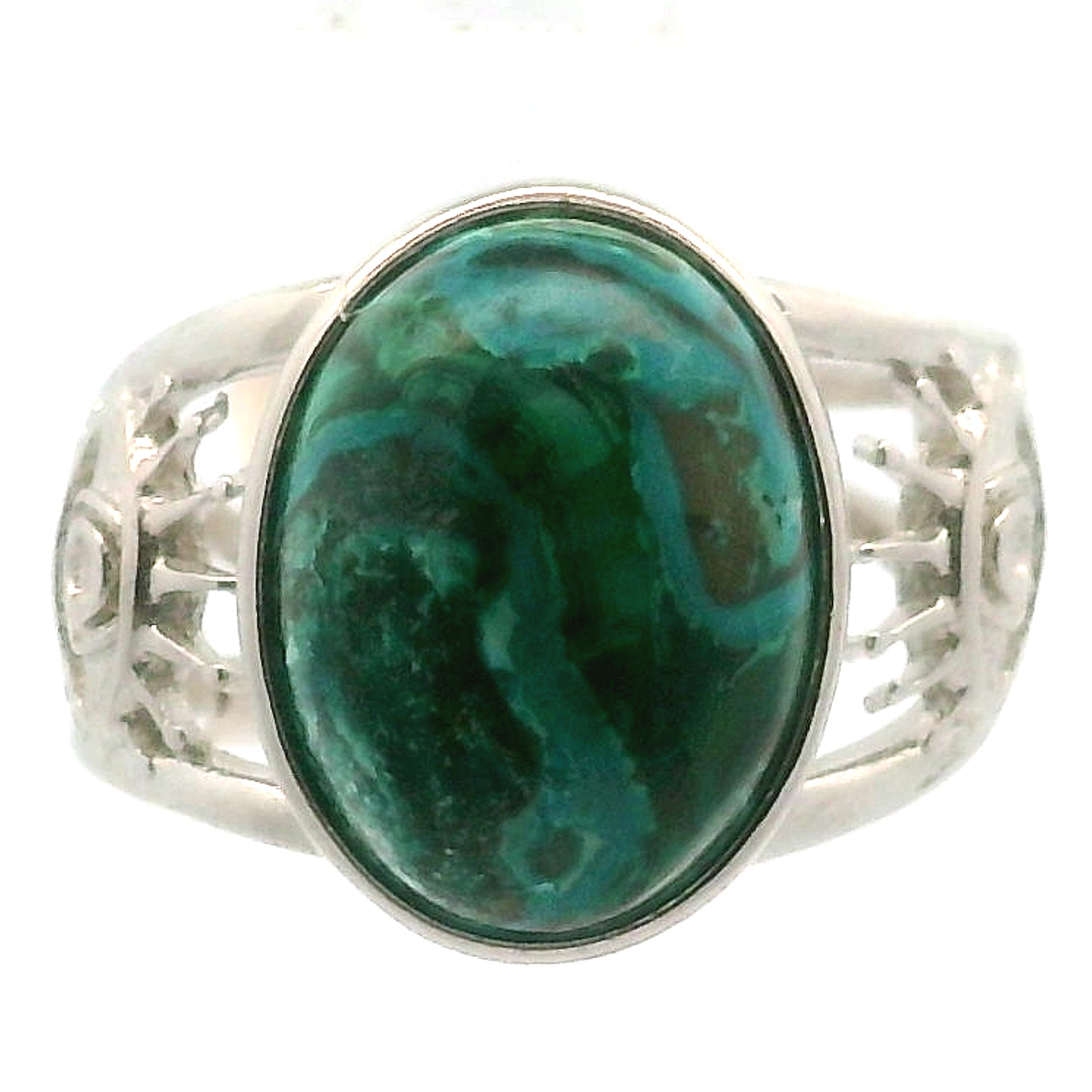 Shattuckite & Chrysocolla Evil Eye Cuff Ring, Adjustable Ring .925 Silver for Goddess Energy, Peaceful Communication and Truth