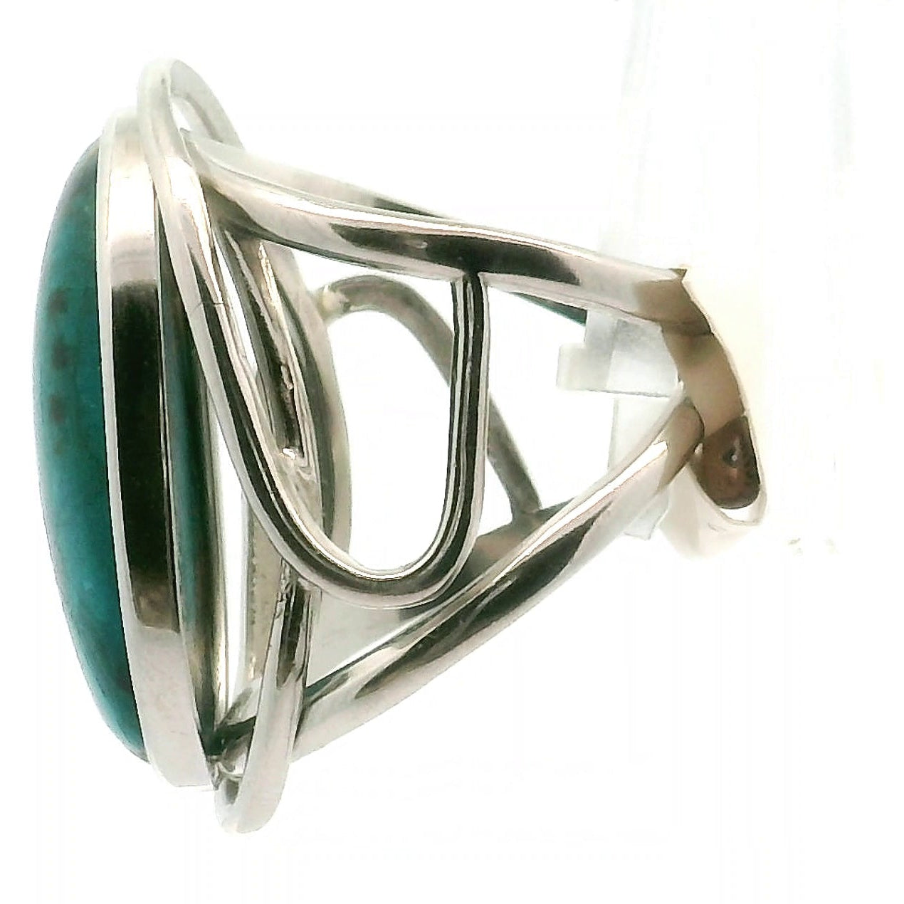 Chrysocolla in Metal Matrix Cuff Ring .925 Silver for Empowerment, Peace and Universal Wisdom, Enhancing Intuition