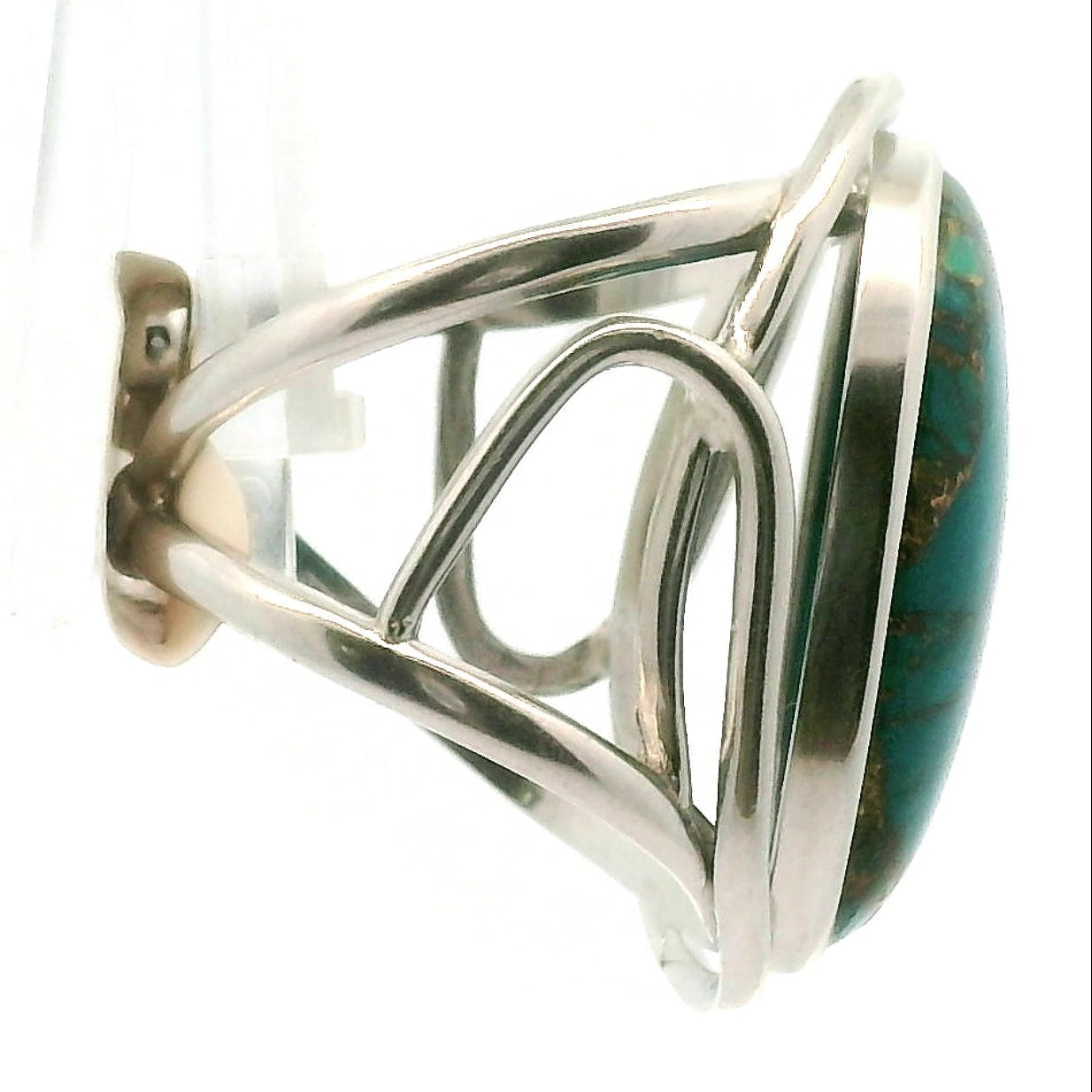 Chrysocolla in Metal Matrix Cuff Ring .925 Silver for Empowerment, Peace and Universal Wisdom, Enhancing Intuition