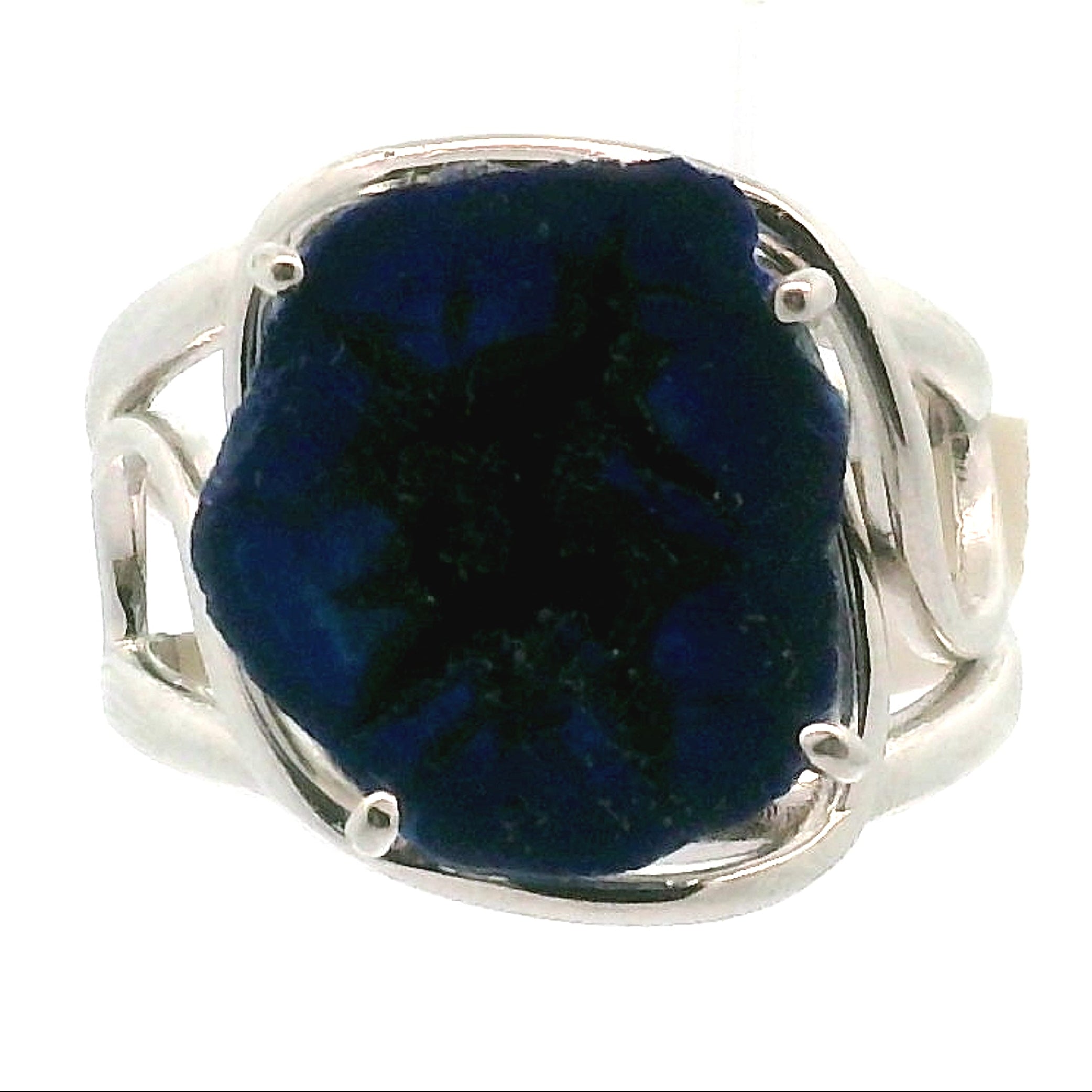 Azurite Geode Cuff Ring .925 Silver for Embracing Divine Feminine Power and Healing