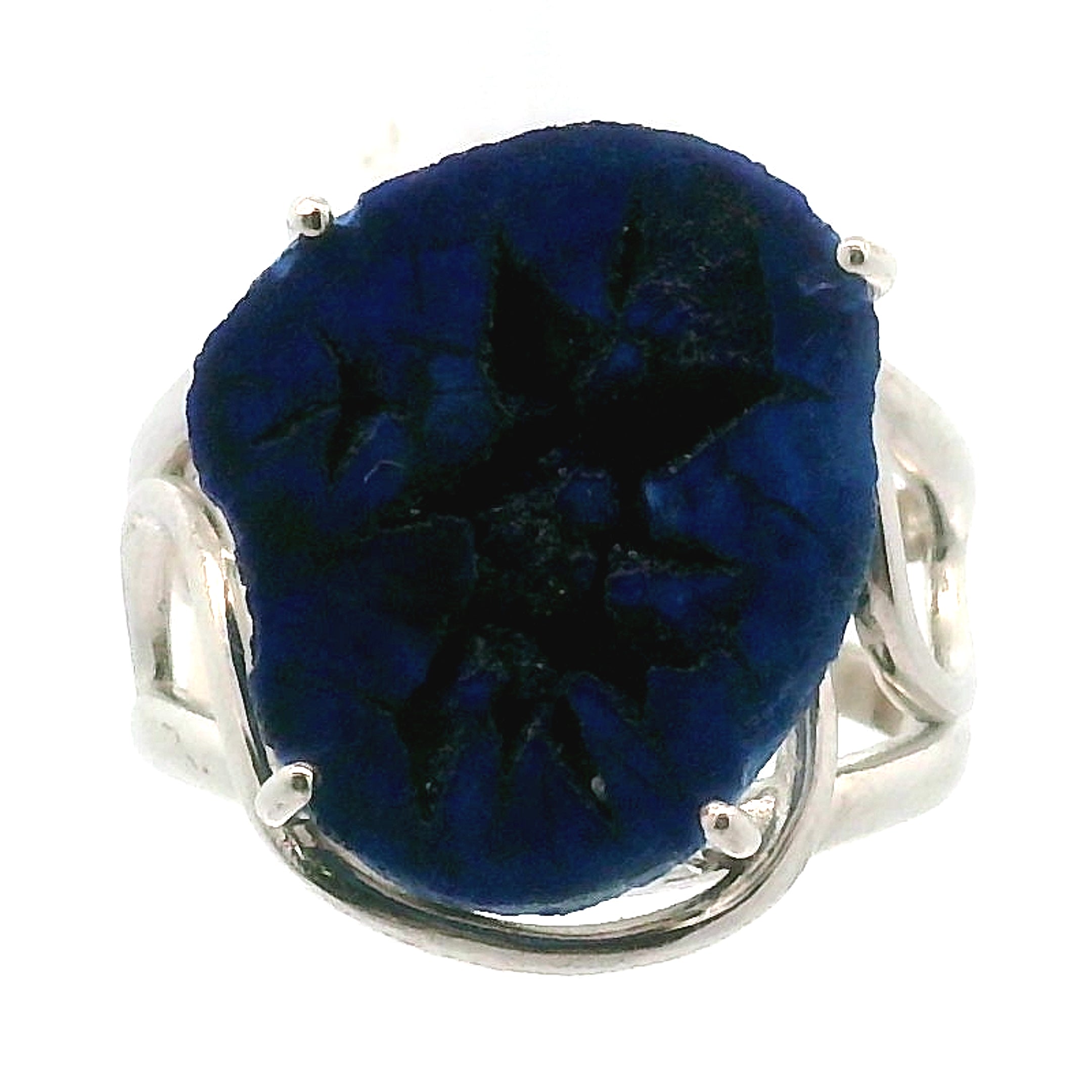 Azurite Geode Cuff Ring .925 Silver for Embracing Divine Feminine Power and Healing