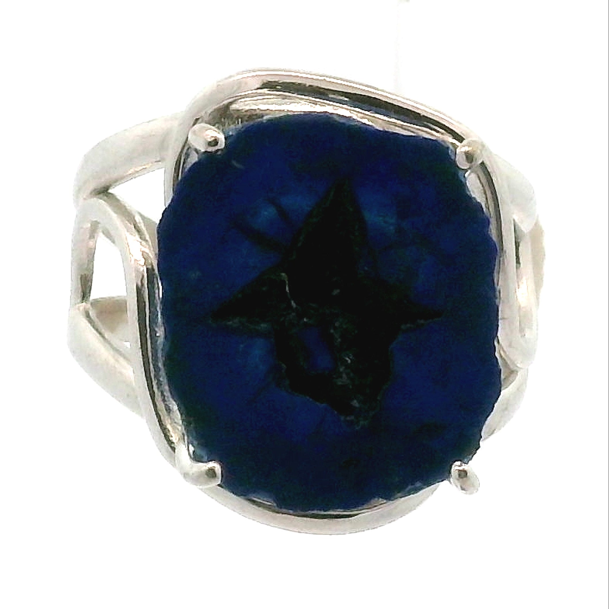 Azurite Geode Cuff Ring .925 Silver for Embracing Divine Feminine Power and Healing