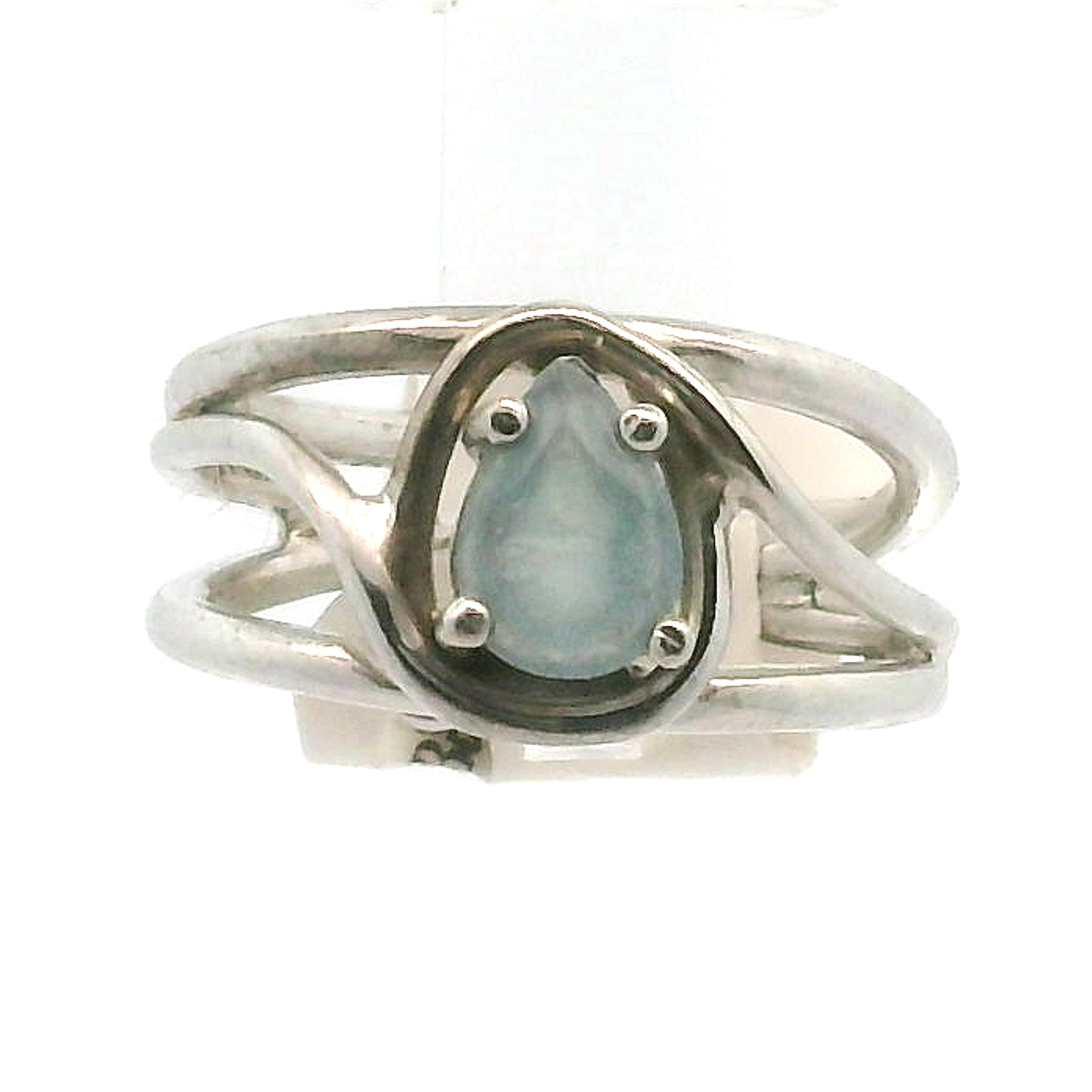 Lemurian Blue Calcite Midi Cuff Ring 925 Silver for Happiness, Healing and Peace