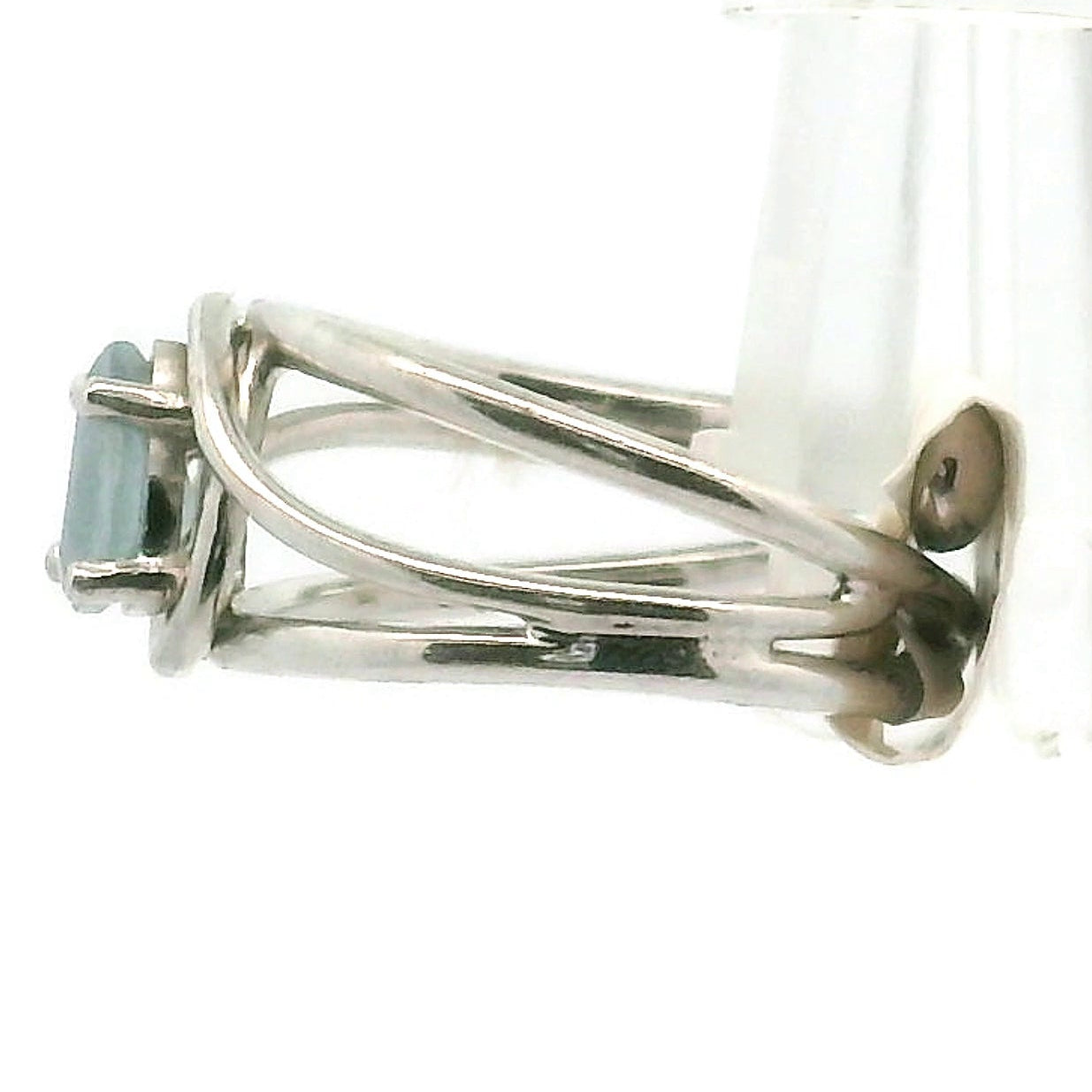 Lemurian Blue Calcite Midi Cuff Ring 925 Silver for Happiness, Healing and Peace