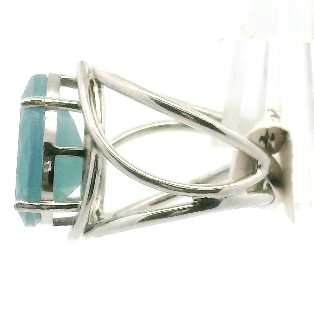 Lemurian Blue Calcite Cuff Ring 925 Silver for Happiness, Healing and Peace