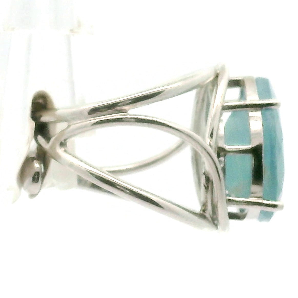 Lemurian Blue Calcite Cuff Ring 925 Silver for Happiness, Healing and Peace