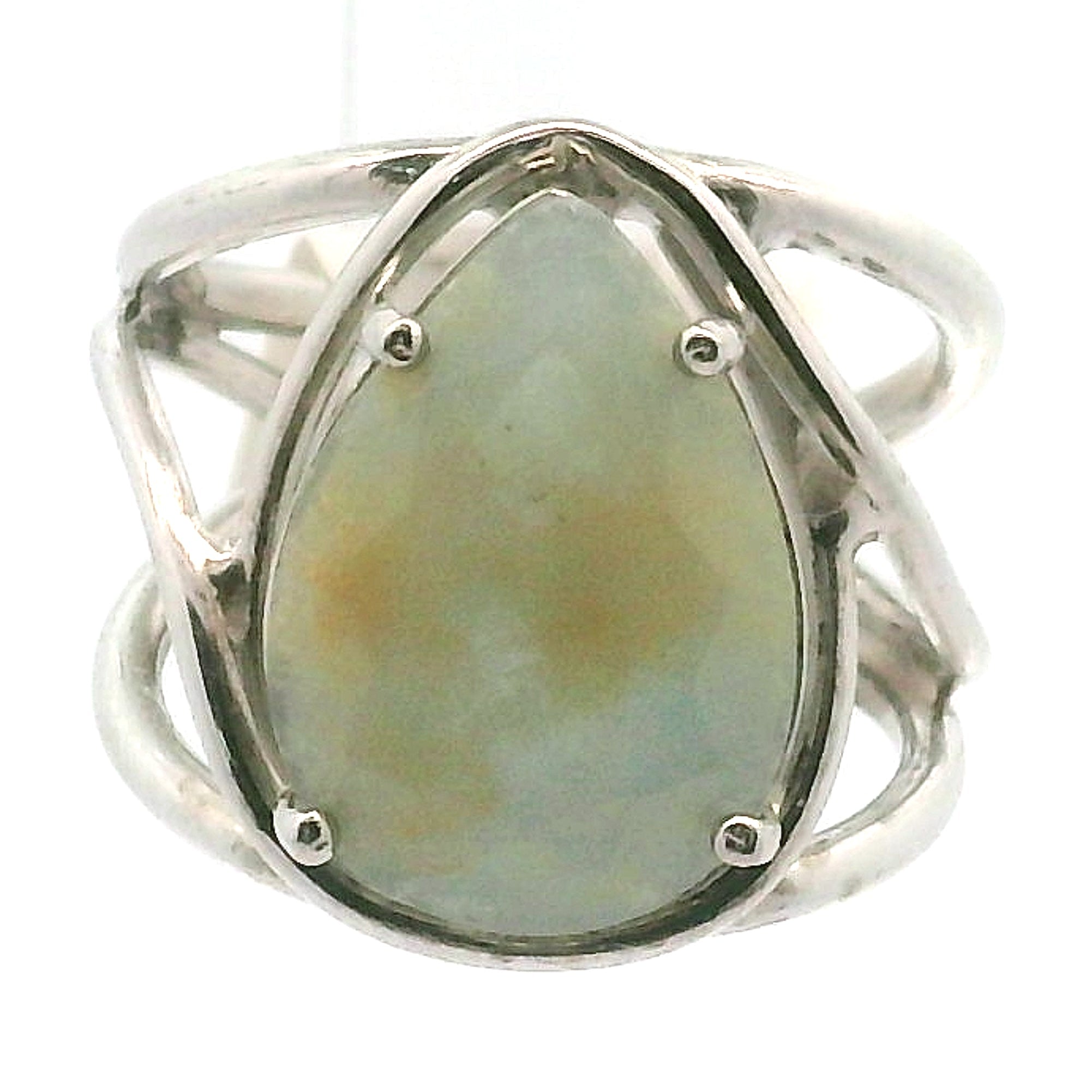 Lemurian Blue Calcite Cuff Ring 925 Silver for Happiness, Healing and Peace