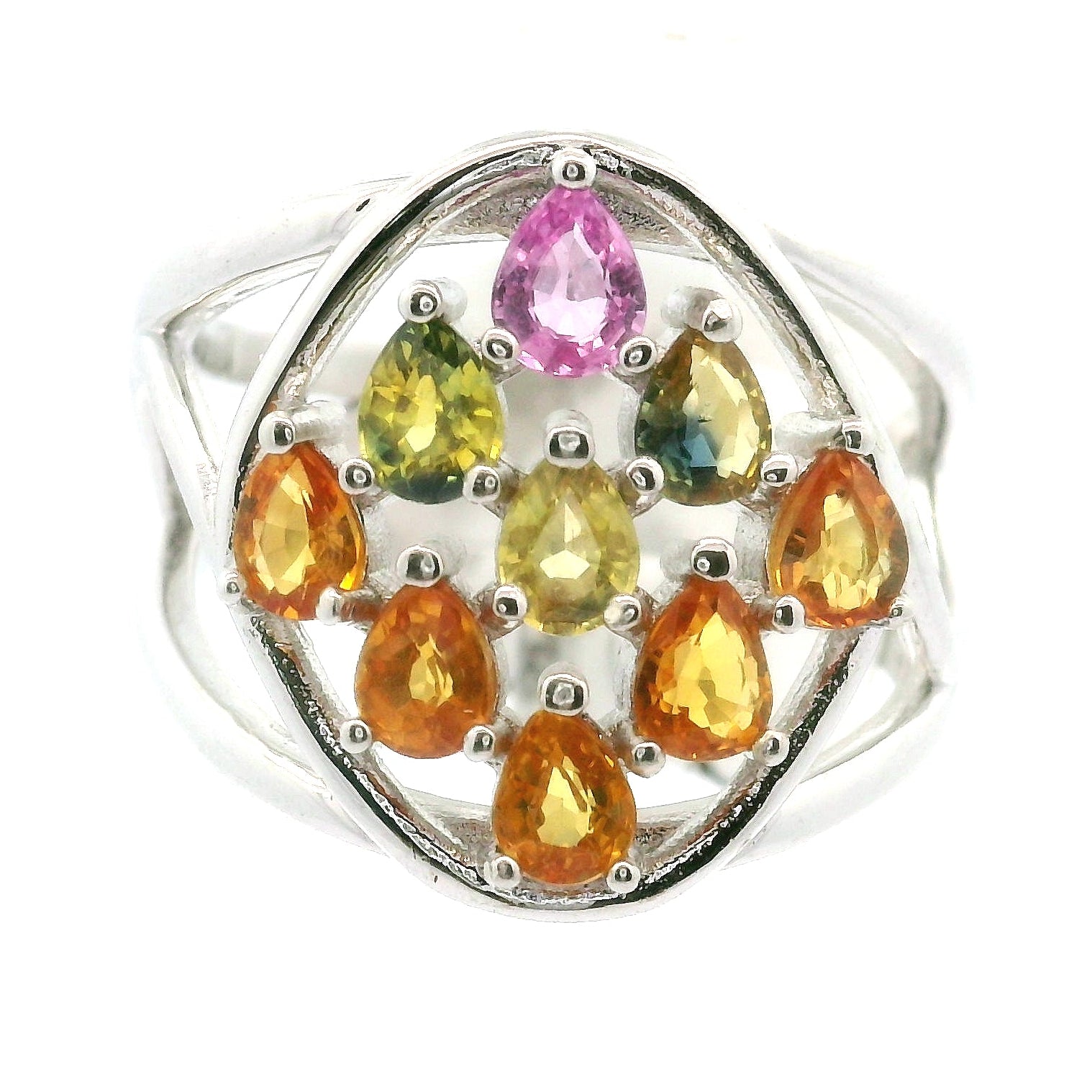 9 Stone Crystal Chandelier Cuff Ring .925 Silver for Healing, Intention Setting and Manifesting your Desires