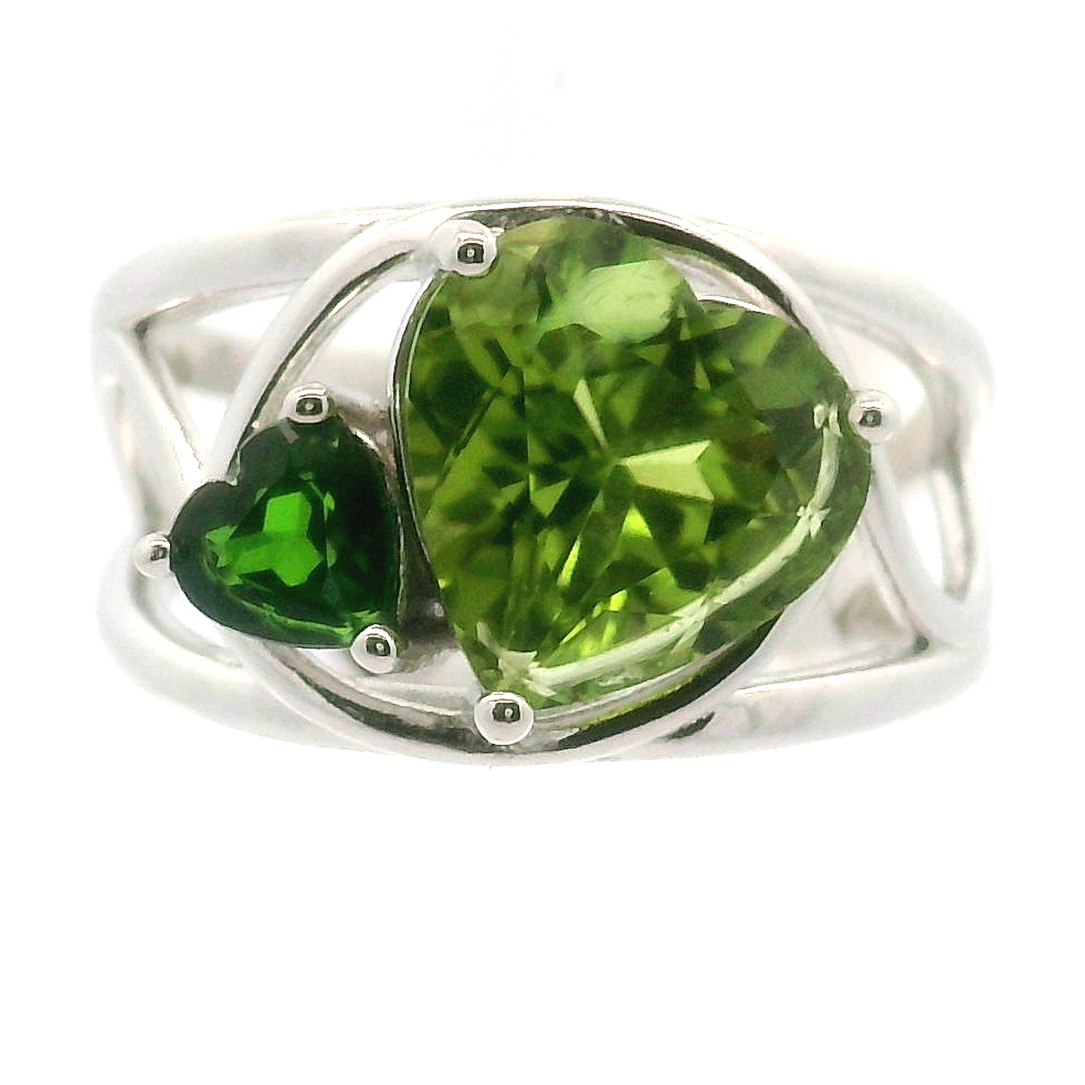 Peridot and Chrome Diopside Diopside Cuff Ring .925 Silver for Health, Balance and Strength
