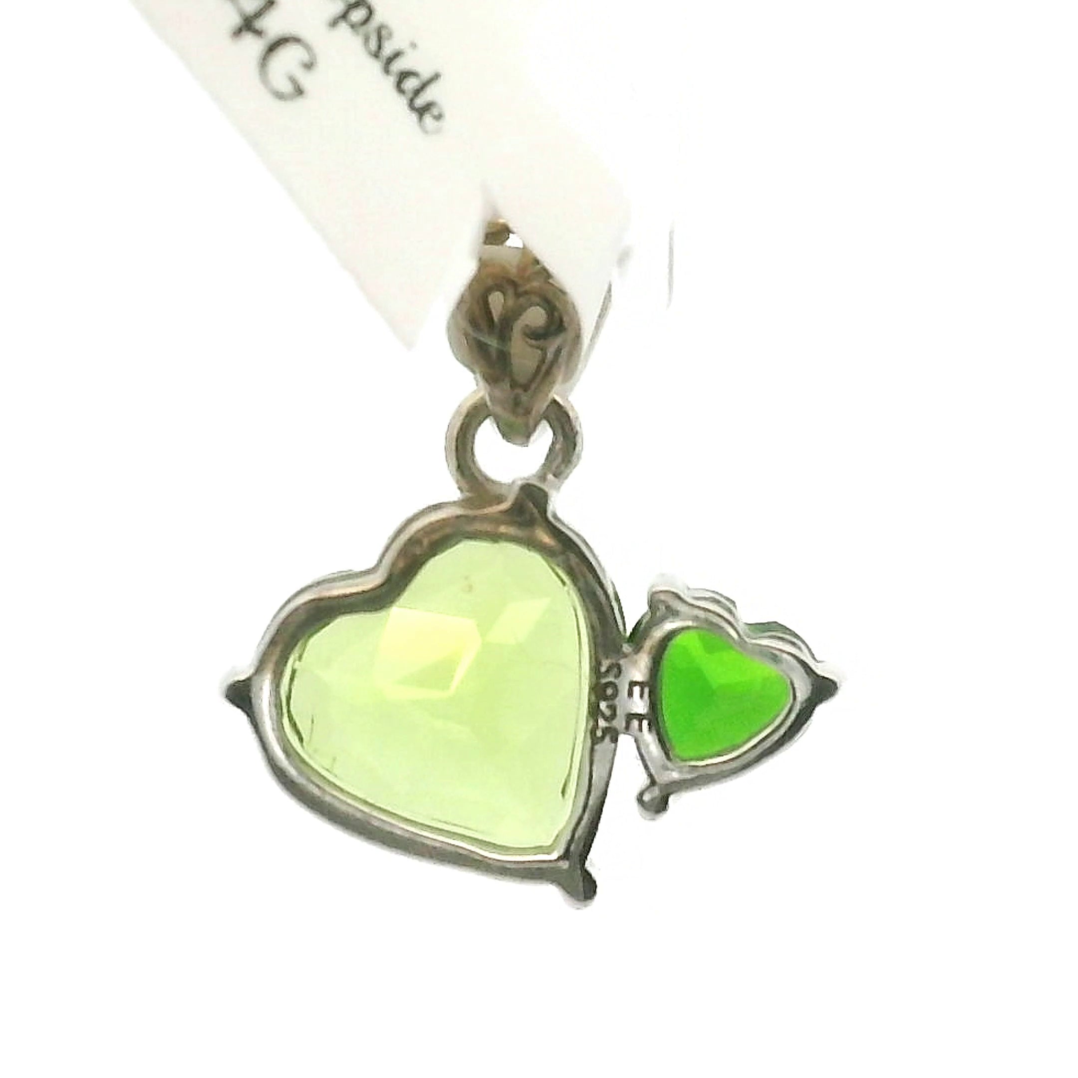 Peridot and Chrome Diopside Double Heart Pendant .925 Silver for Health, Balance and Strength