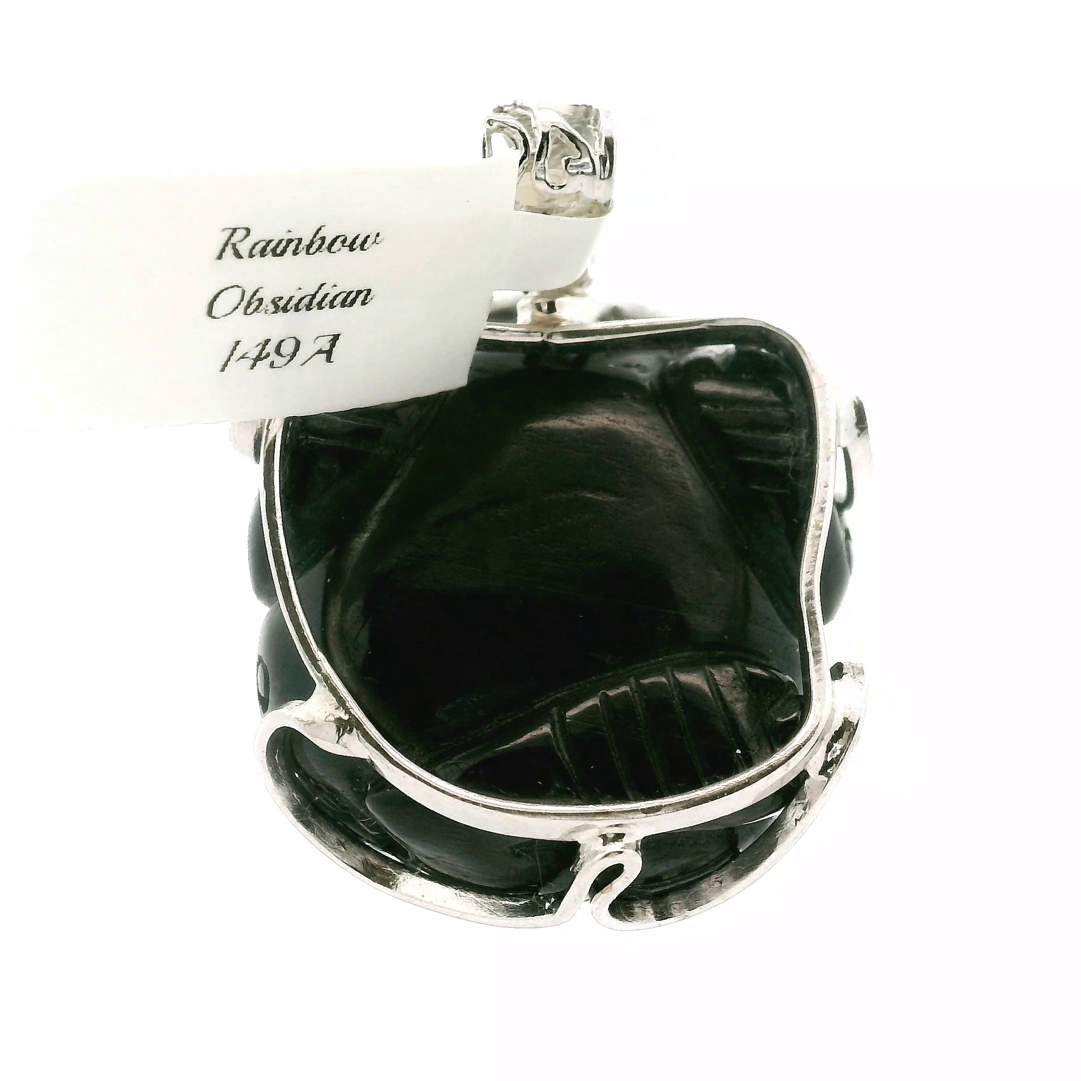 Rainbow Obsidian Money Toad Pendant .925 Silver for Mythical Strength, and Protection of Financial Fortune