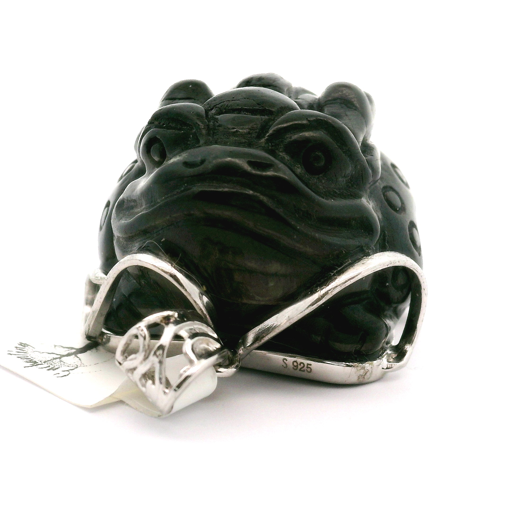 Rainbow Obsidian Money Toad Pendant .925 Silver for Mythical Strength, and Protection of Financial Fortune