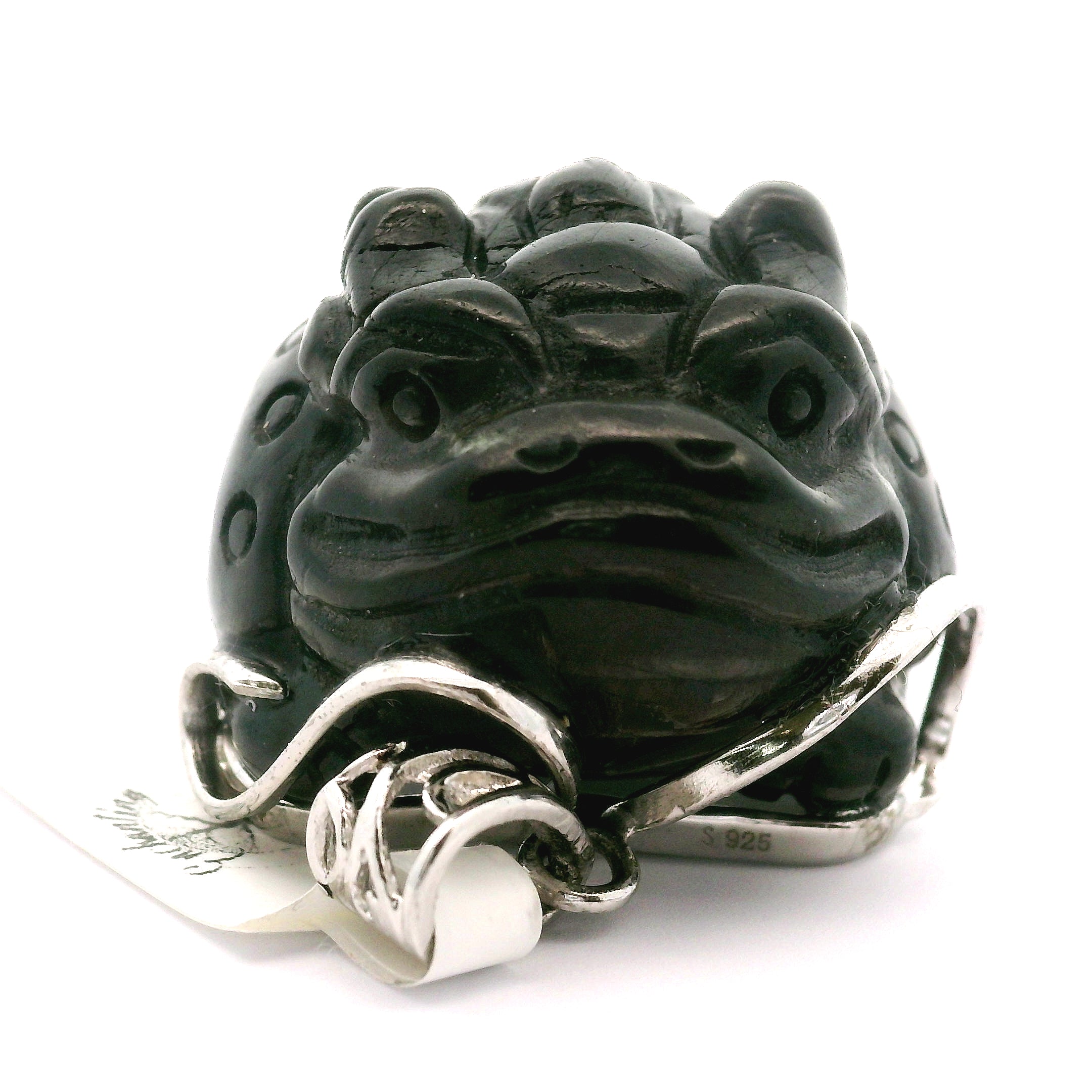 Rainbow Obsidian Money Toad Pendant .925 Silver for Mythical Strength, and Protection of Financial Fortune