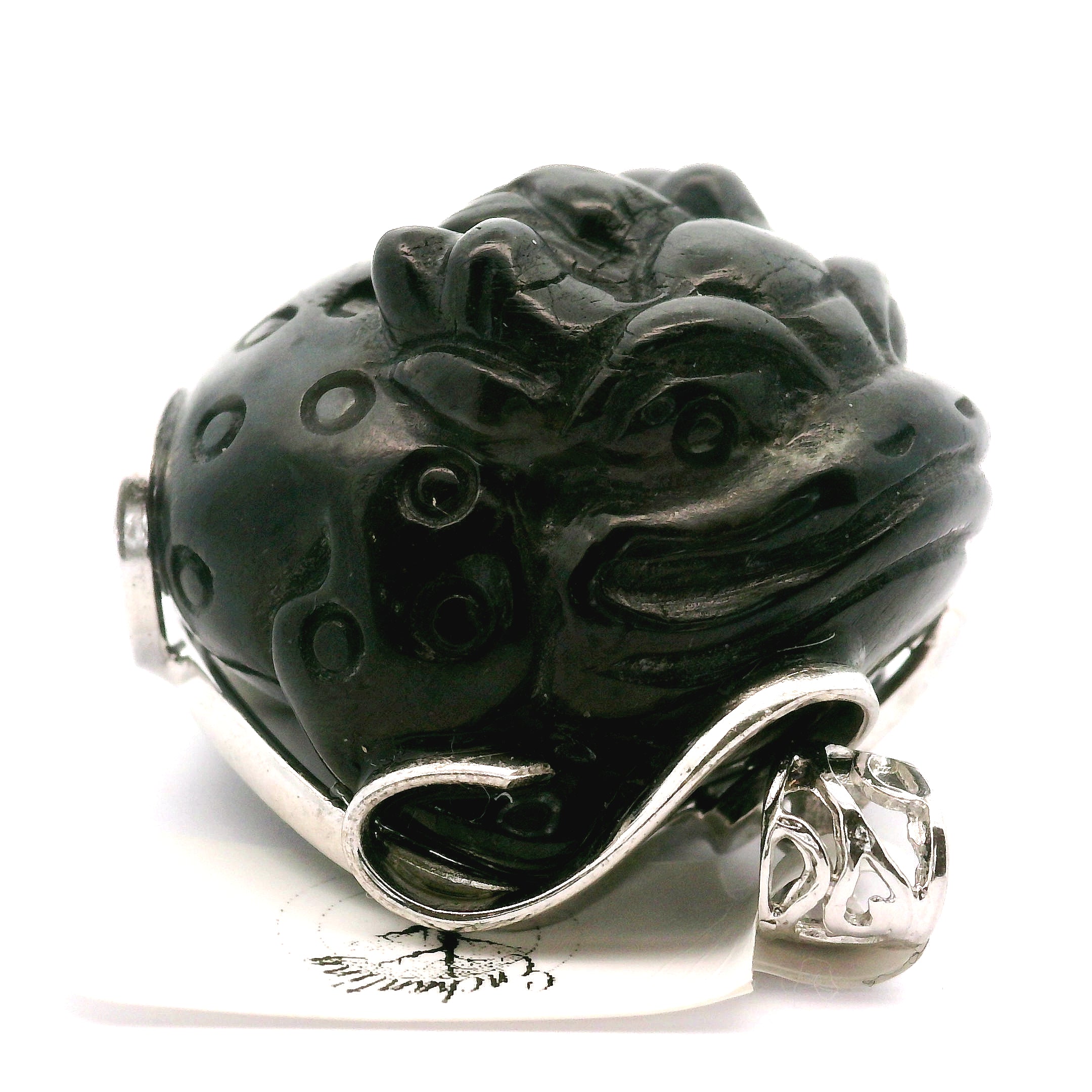 Rainbow Obsidian Money Toad Pendant .925 Silver for Mythical Strength, and Protection of Financial Fortune