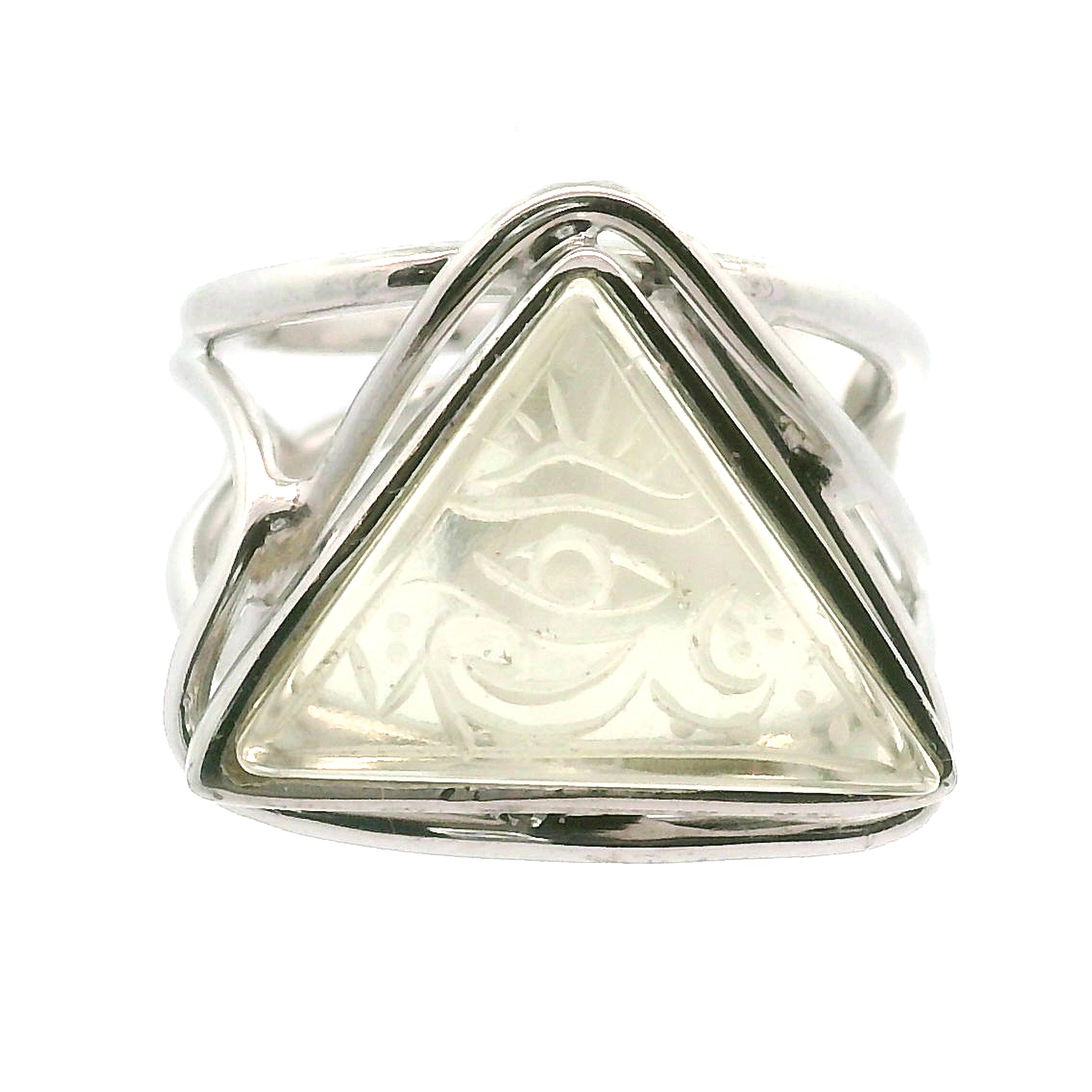 Libyan Desert Glass Engraved Eye of Ra Cuff Ring .925 Silver for Wisdom, and a Shield of Protection