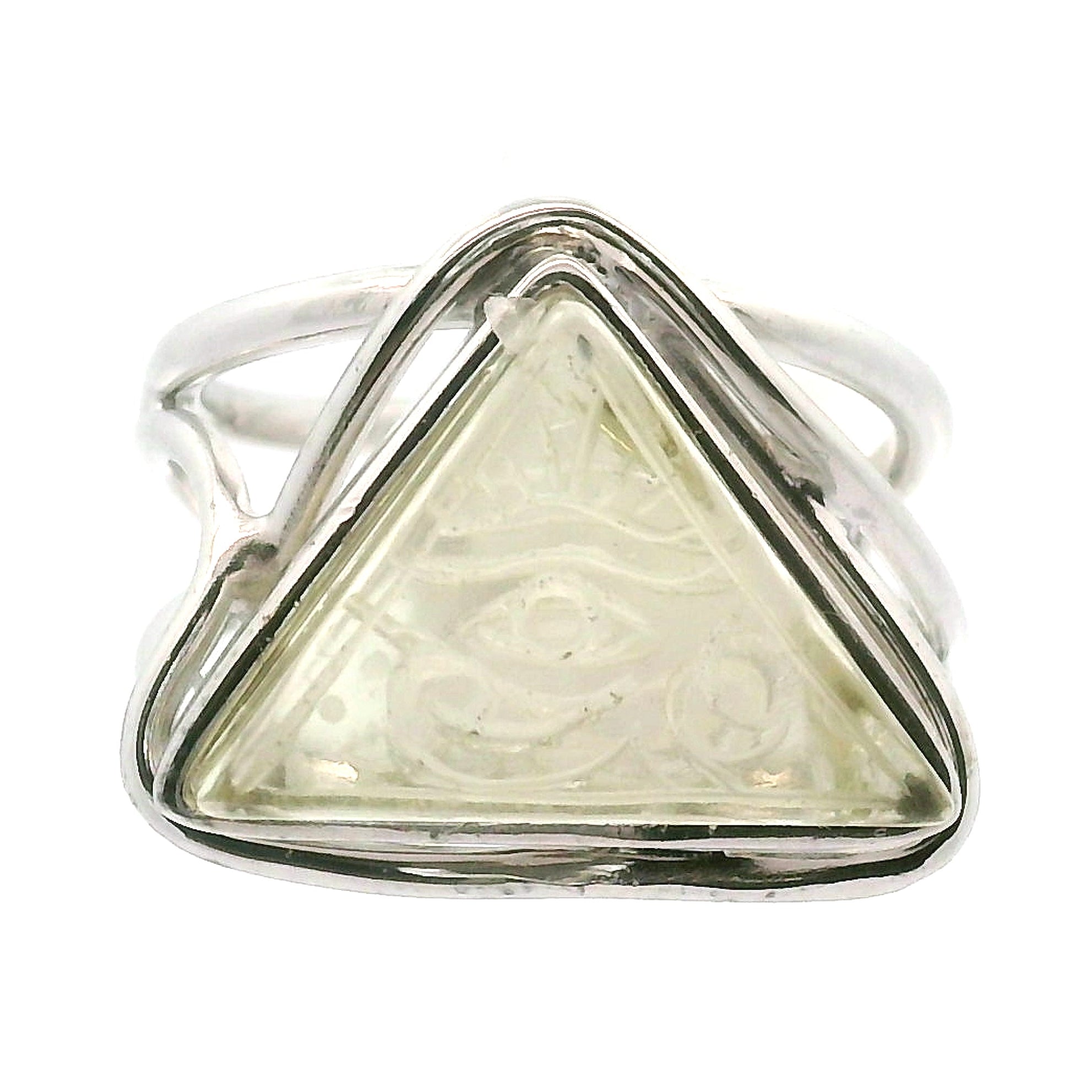 Libyan Desert Glass Engraved Eye of Ra Cuff Ring .925 Silver for Wisdom, and a Shield of Protection