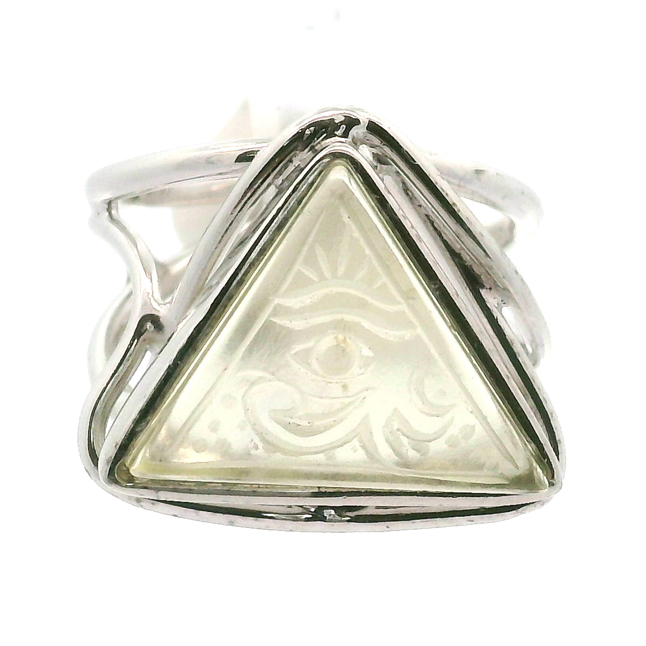 Libyan Desert Glass Engraved Eye of Ra Cuff Ring .925 Silver for Wisdom, and a Shield of Protection