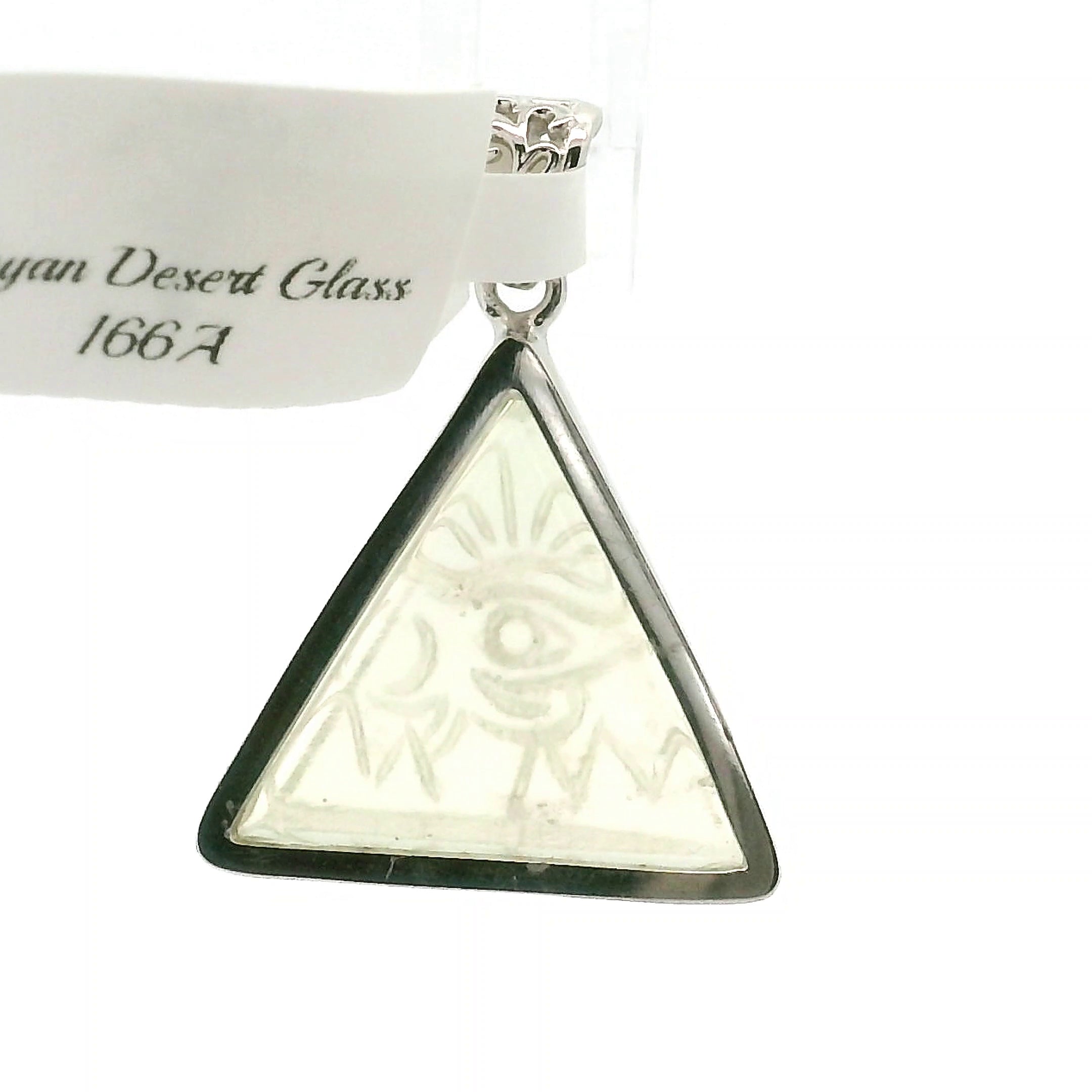 Libyan Desert Glass Engraved Eye of Ra Pendant.925 Silver for Wisdom and a Shield of Protection