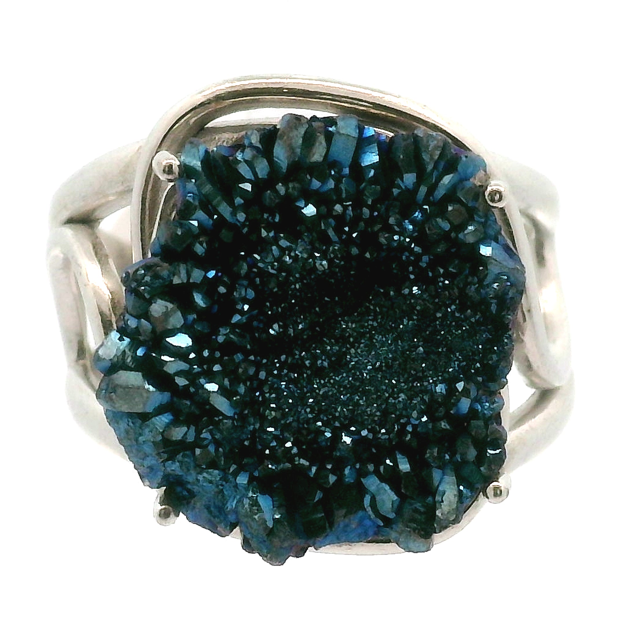 Aura Druzy Cuff Ring .925 Silver for Peace and Soothing Stress