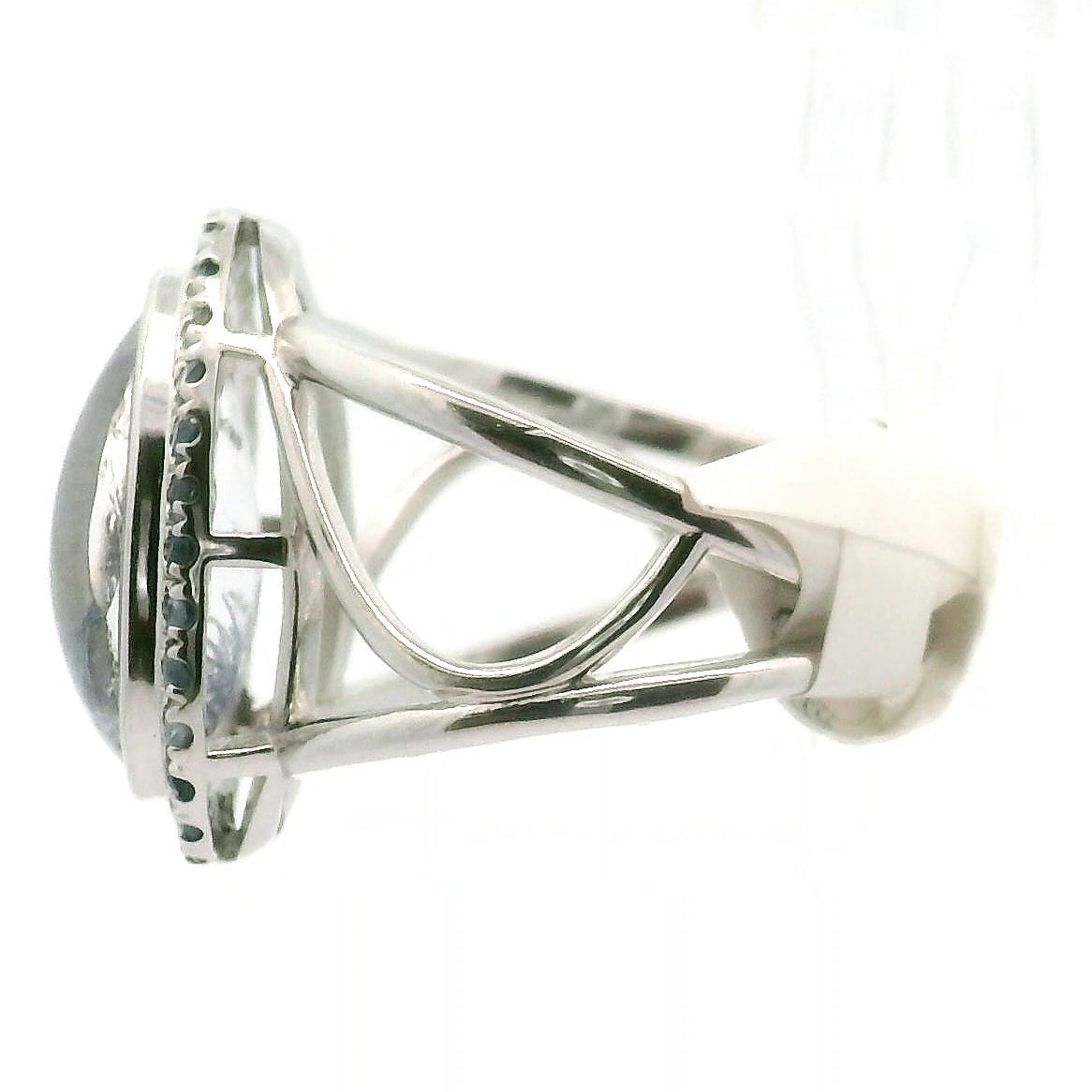Dumortierite with Kyanite Pavé Cuff Ring .925 Silver for Harmony, Empathy and Insights