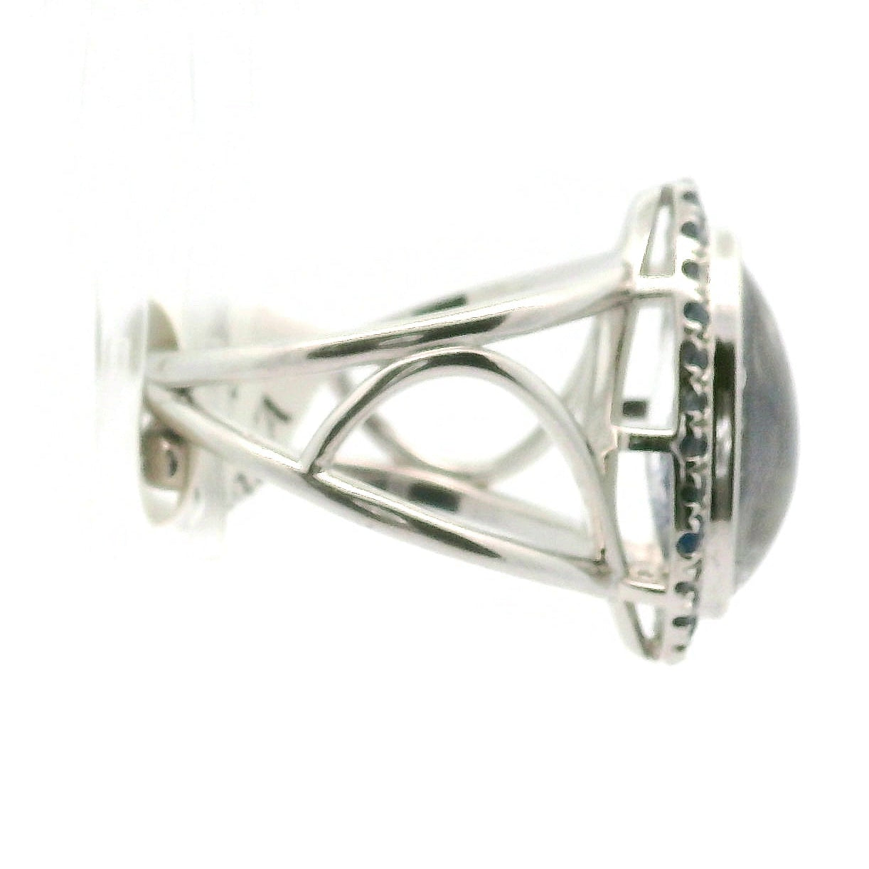 Dumortierite with Kyanite Pavé Cuff Ring .925 Silver for Harmony, Empathy and Insights
