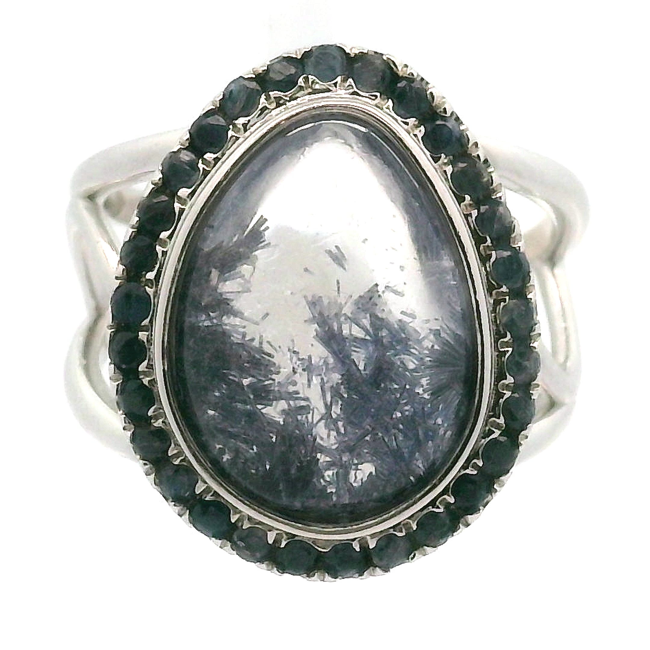 Dumortierite with Kyanite Pavé Cuff Ring .925 Silver for Harmony, Empathy and Insights