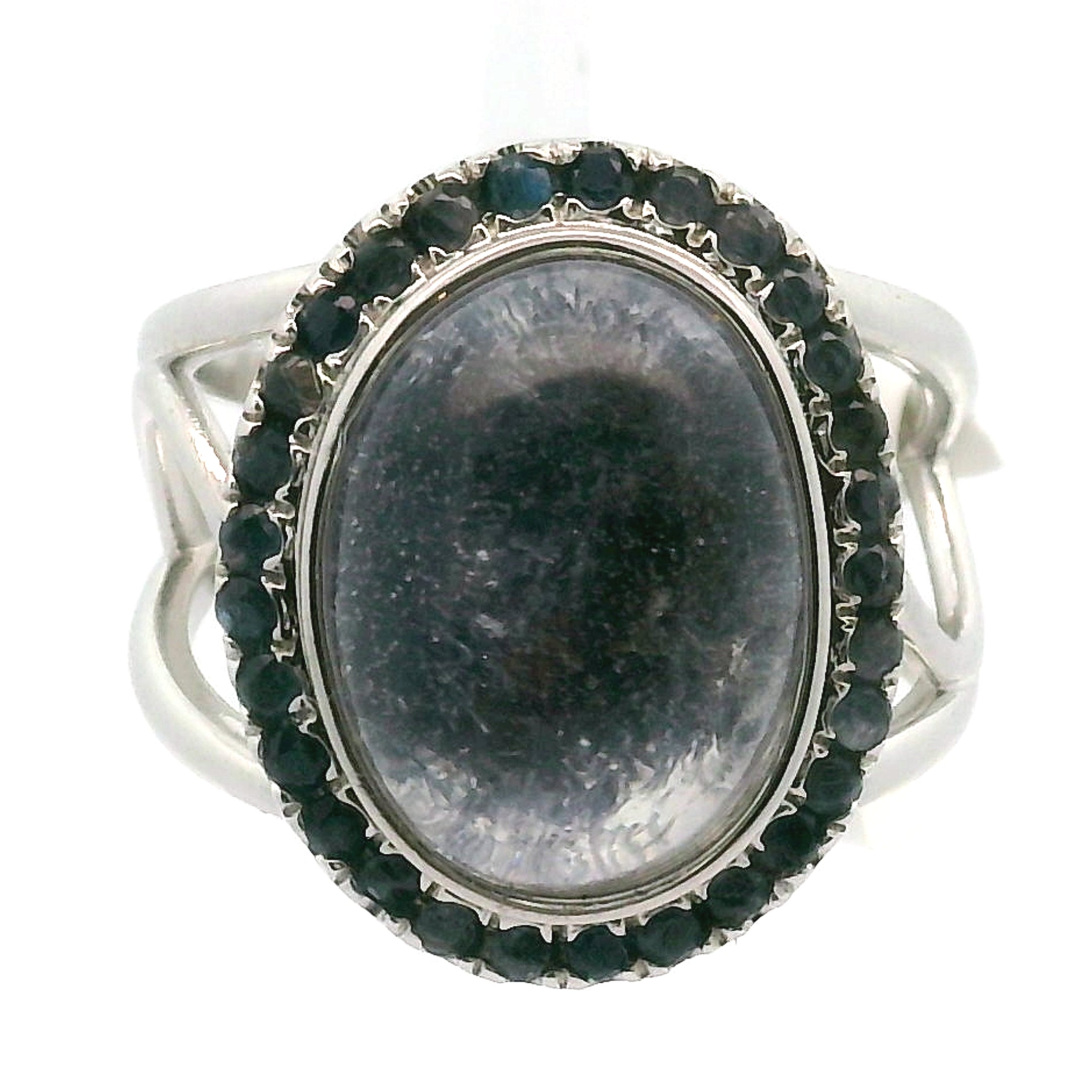 Dumortierite with Kyanite Pavé Cuff Ring .925 Silver for Harmony, Empathy and Insights