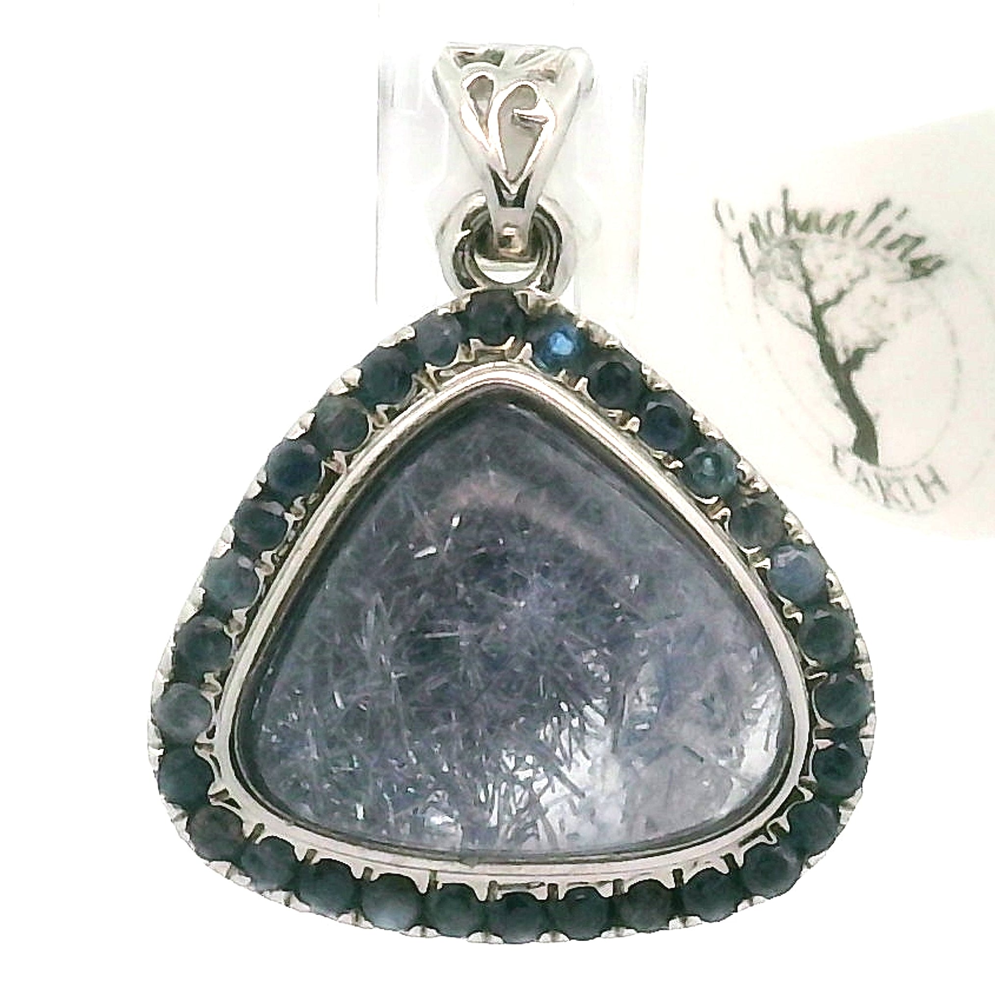 Dumortierite with Kyanite Pavé Pendant .925 Silver for Harmony, Empathy and Insights